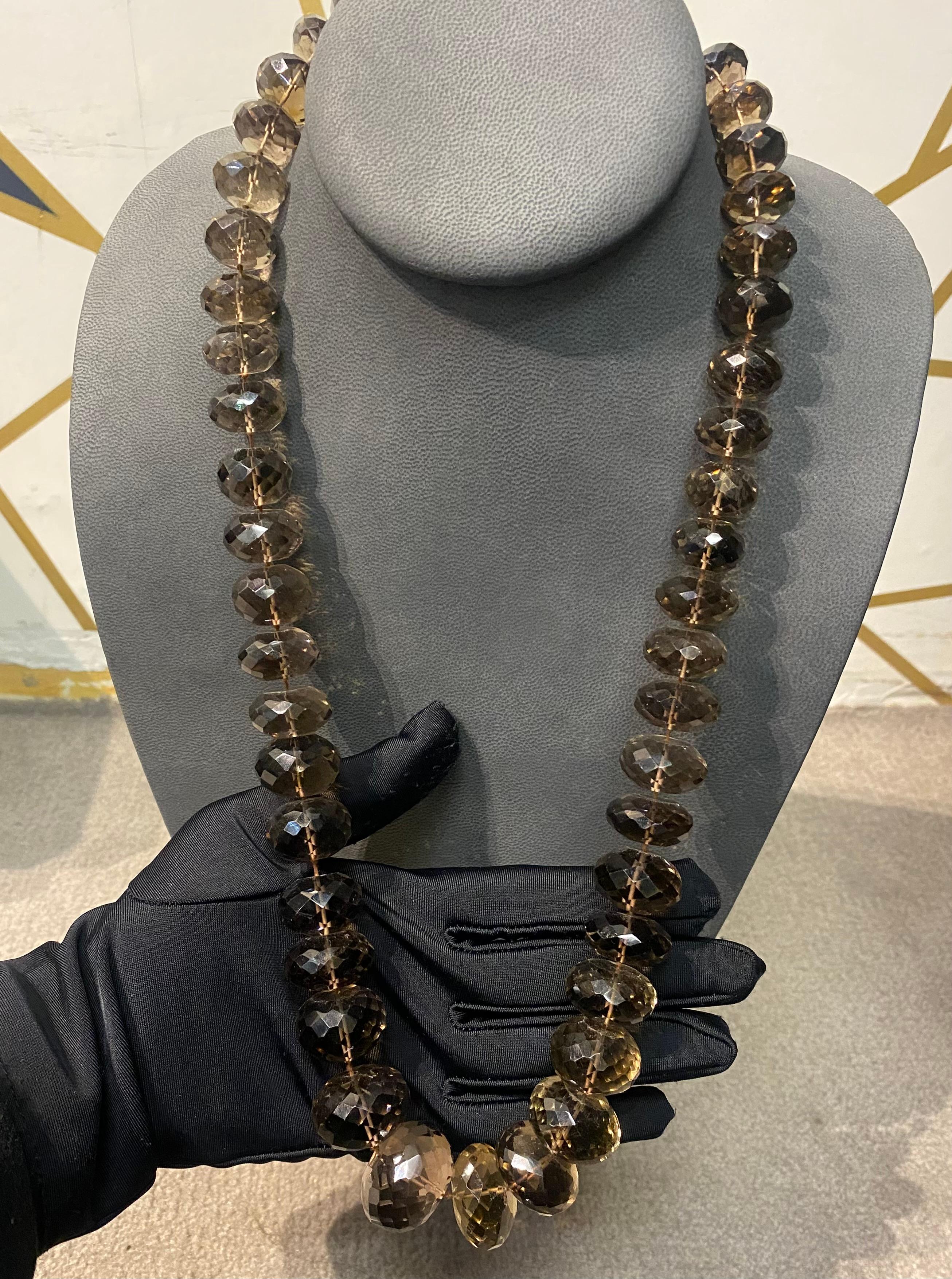 Women's Large Smokey Quartz Bead Necklace For Sale