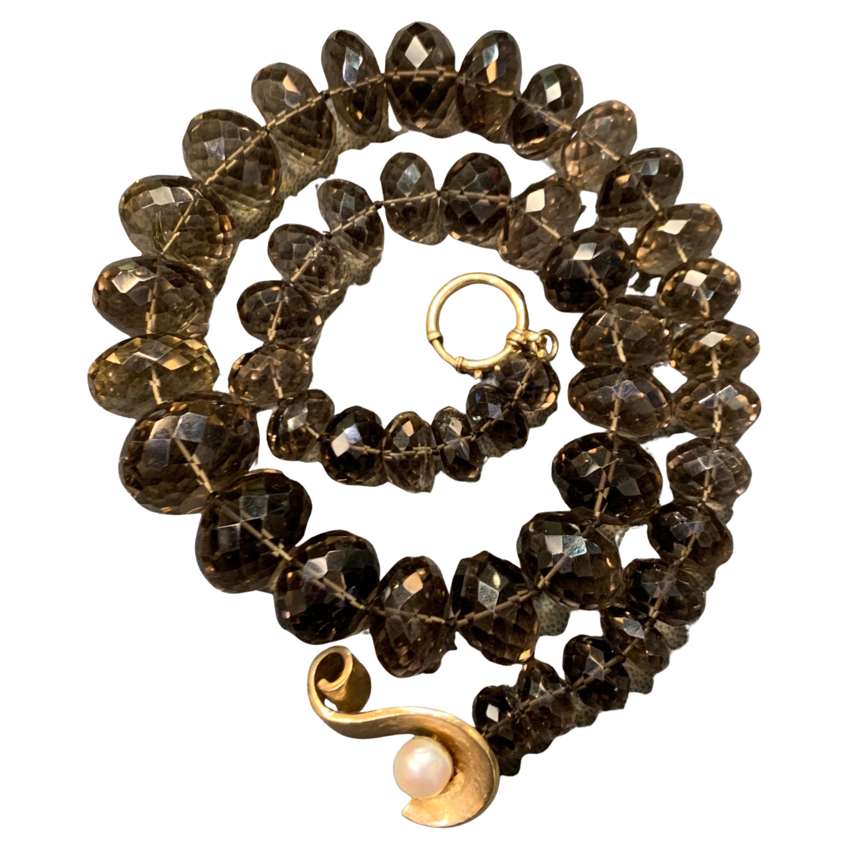 Large Smokey Quartz Bead Necklace