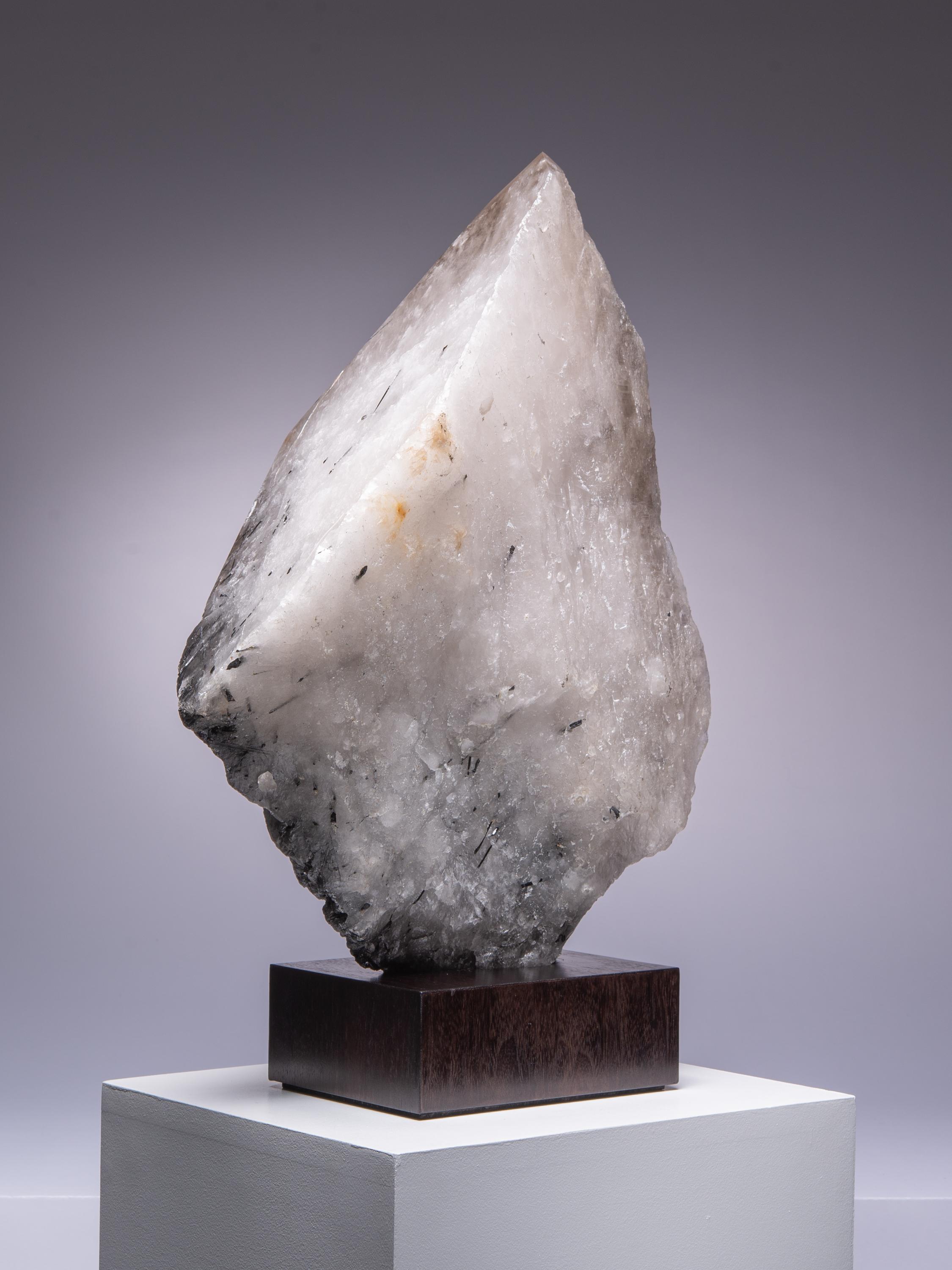 Grand cristal de quartz fumé avec tourmaline noire en vente 2