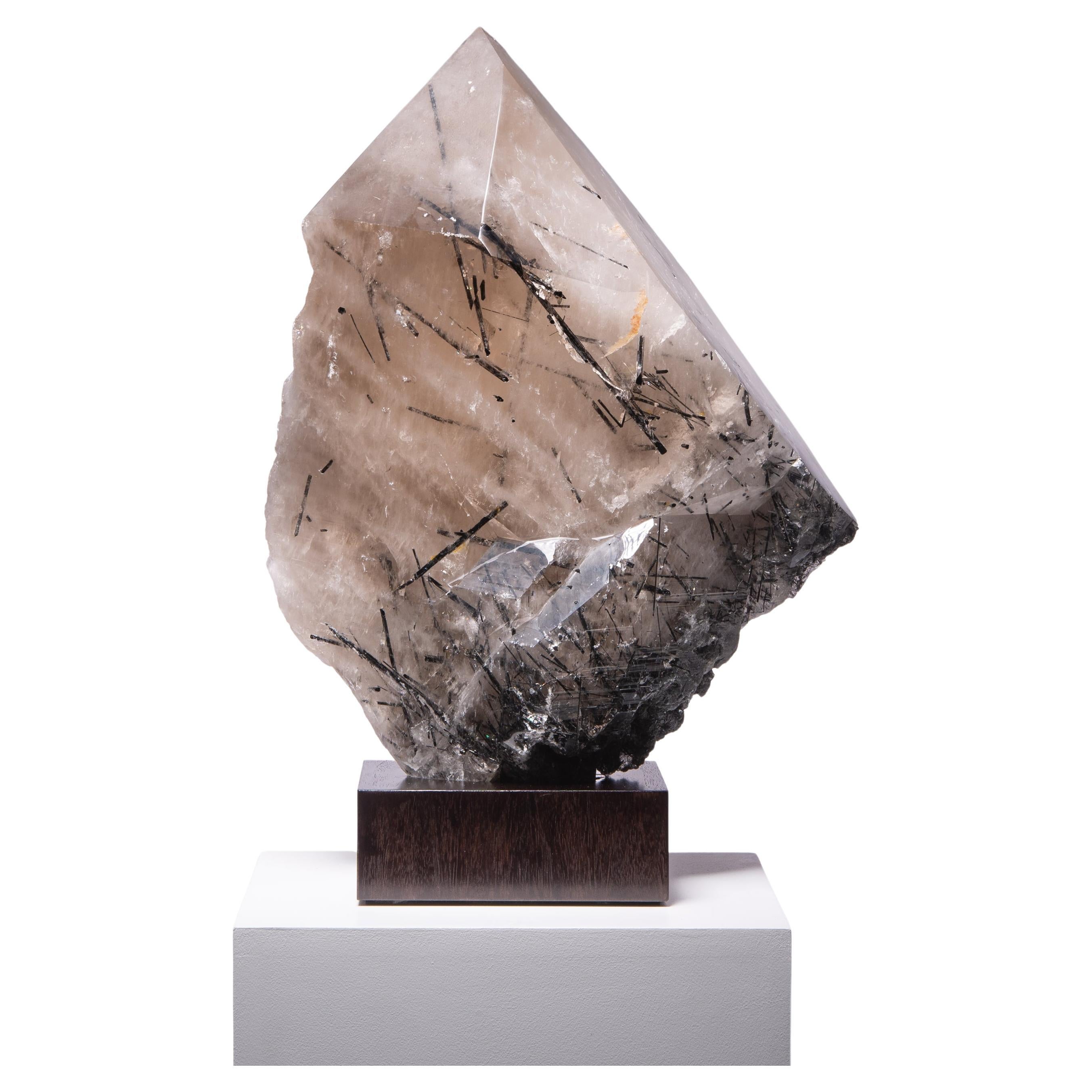 Large Smokey Quartz Crystal with Black Tourmaline For Sale
