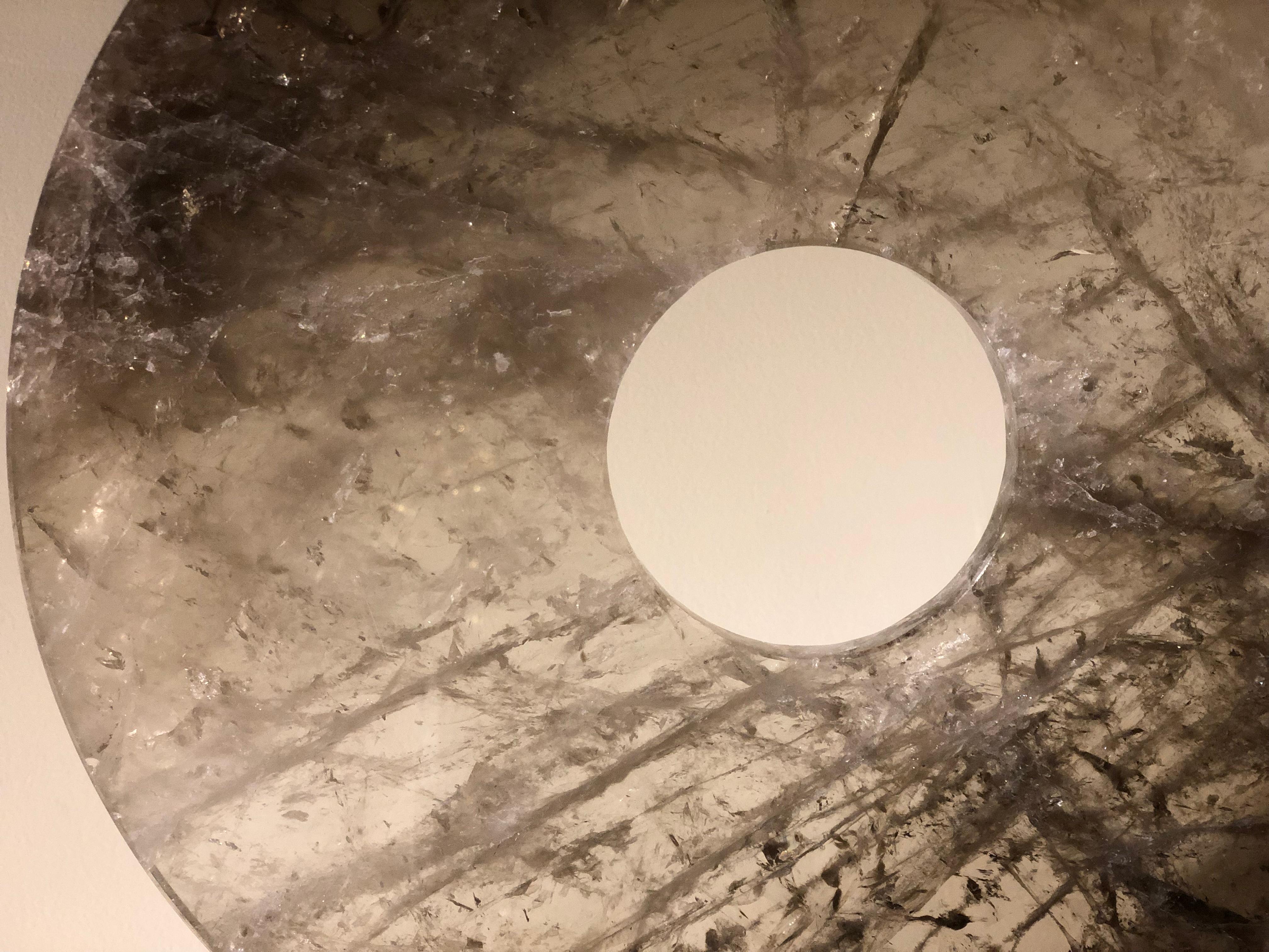 Large Smoky Grey Rock Crystal Quartz Disk In Excellent Condition For Sale In New York, NY