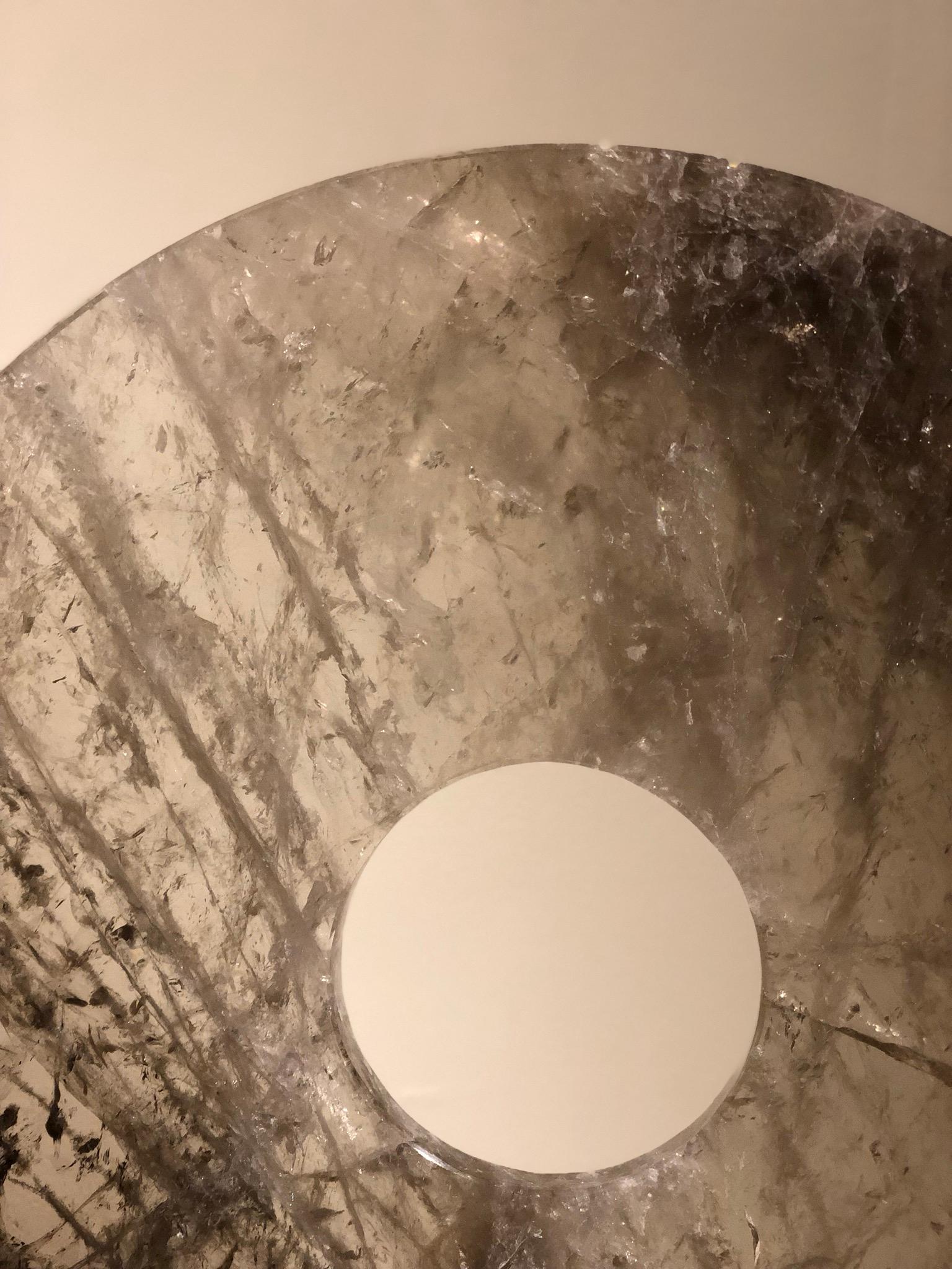 Contemporary Large Smoky Grey Rock Crystal Quartz Disk For Sale