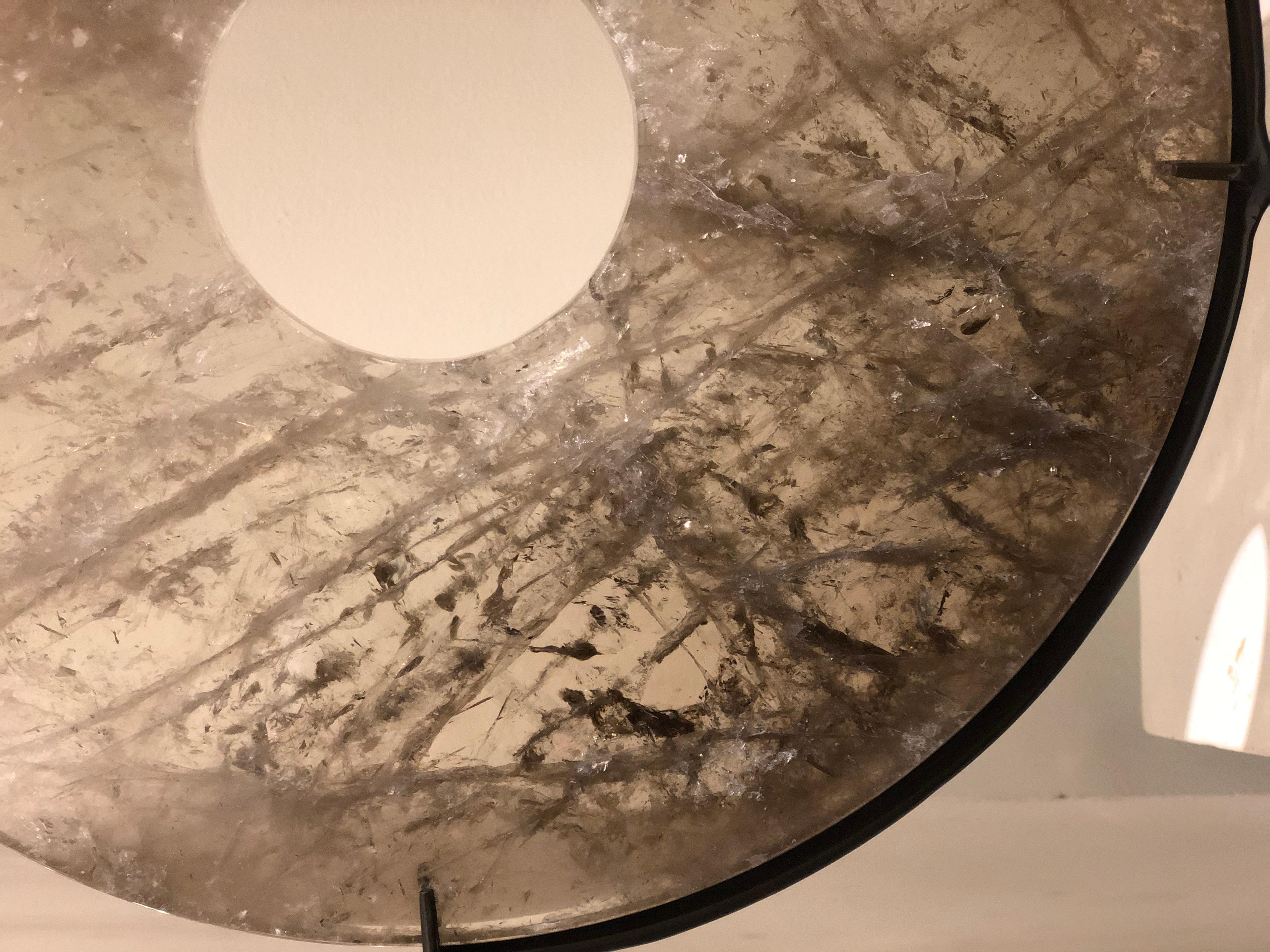 Large Smoky Grey Rock Crystal Quartz Disk For Sale 1