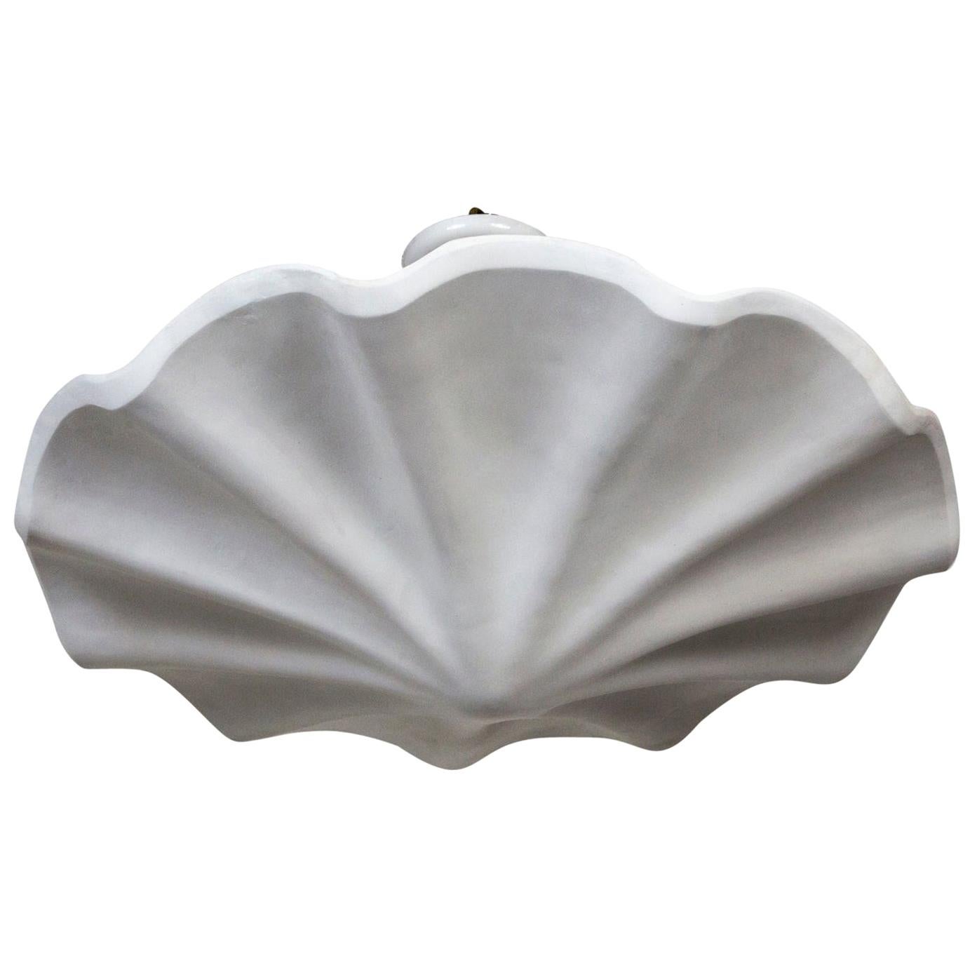 Large (29") Smooth Undulating White Plaster Shell Pendant Light For Sale