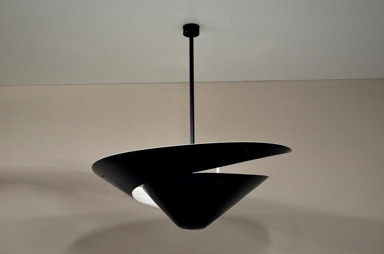 Mid-Century Modern Large Snail Ceiling Lamp by Serge Mouille in Black For Sale