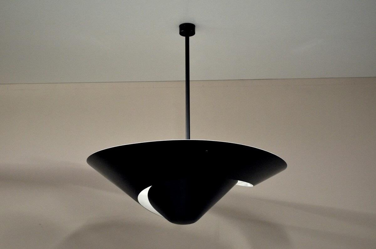 French Serge Mouille - Large Snail Ceiling Lamp in Black For Sale