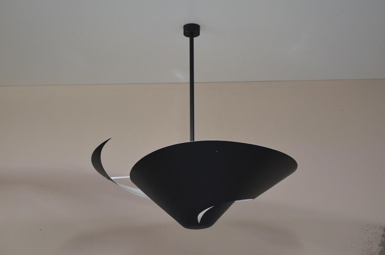 Painted Serge Mouille - Large Snail Ceiling Lamp in Black For Sale