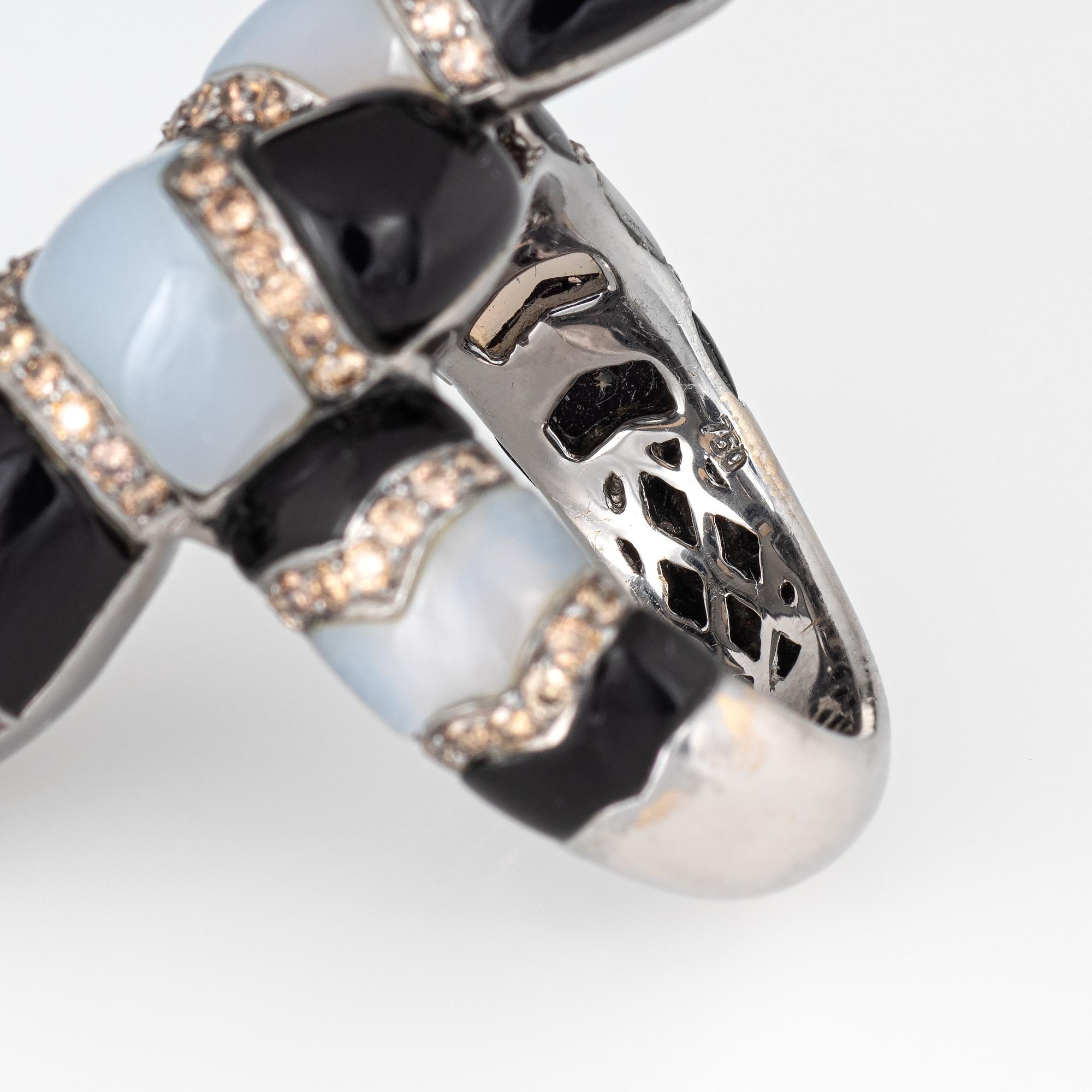 Cabochon Large Snake Ring Estate Diamond Black Onyx Chalcedony 18 Karat Gold 7 Serpent