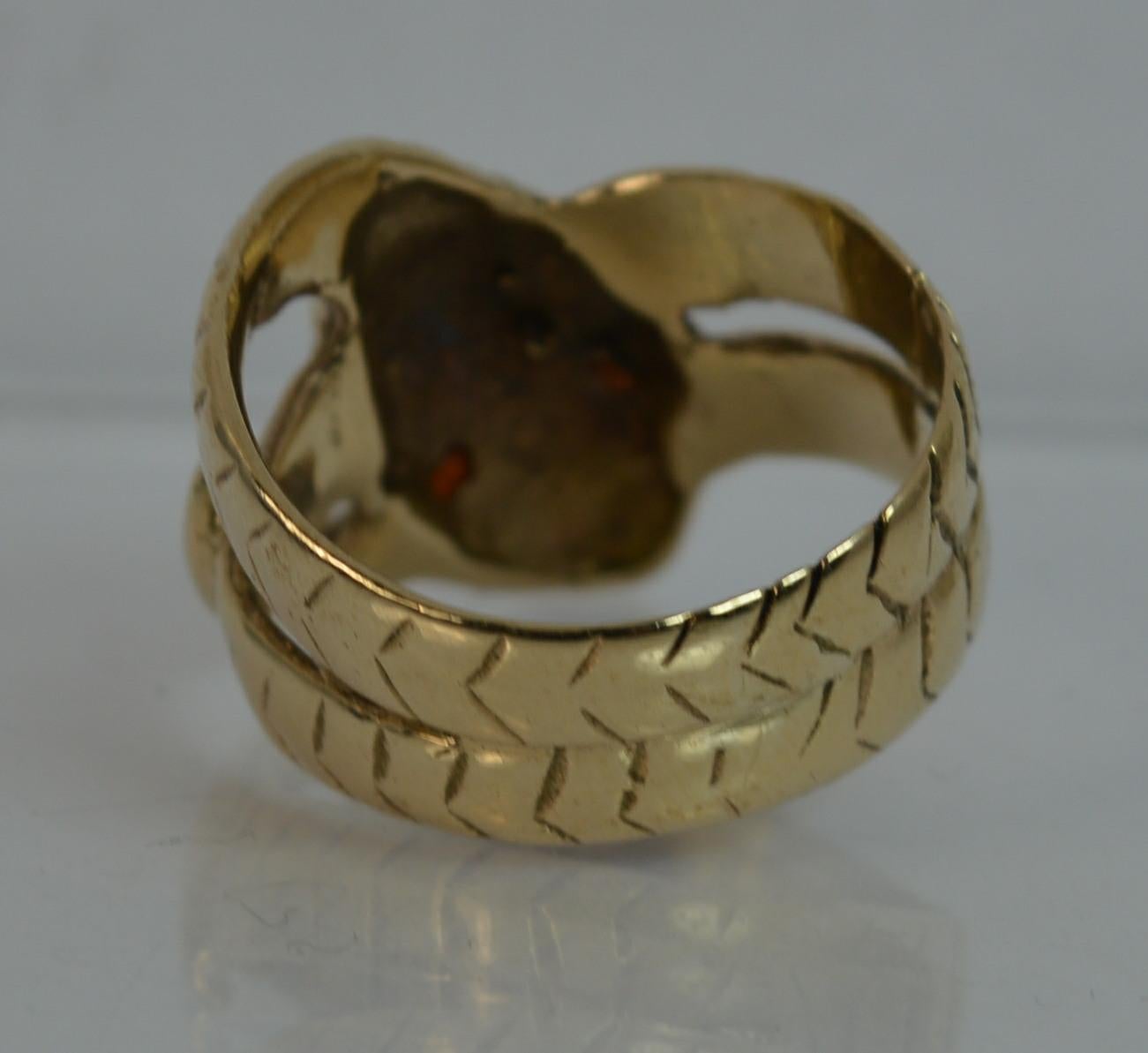 Large Snake Serpent 9 Carat Gold and Garnet Ring 1