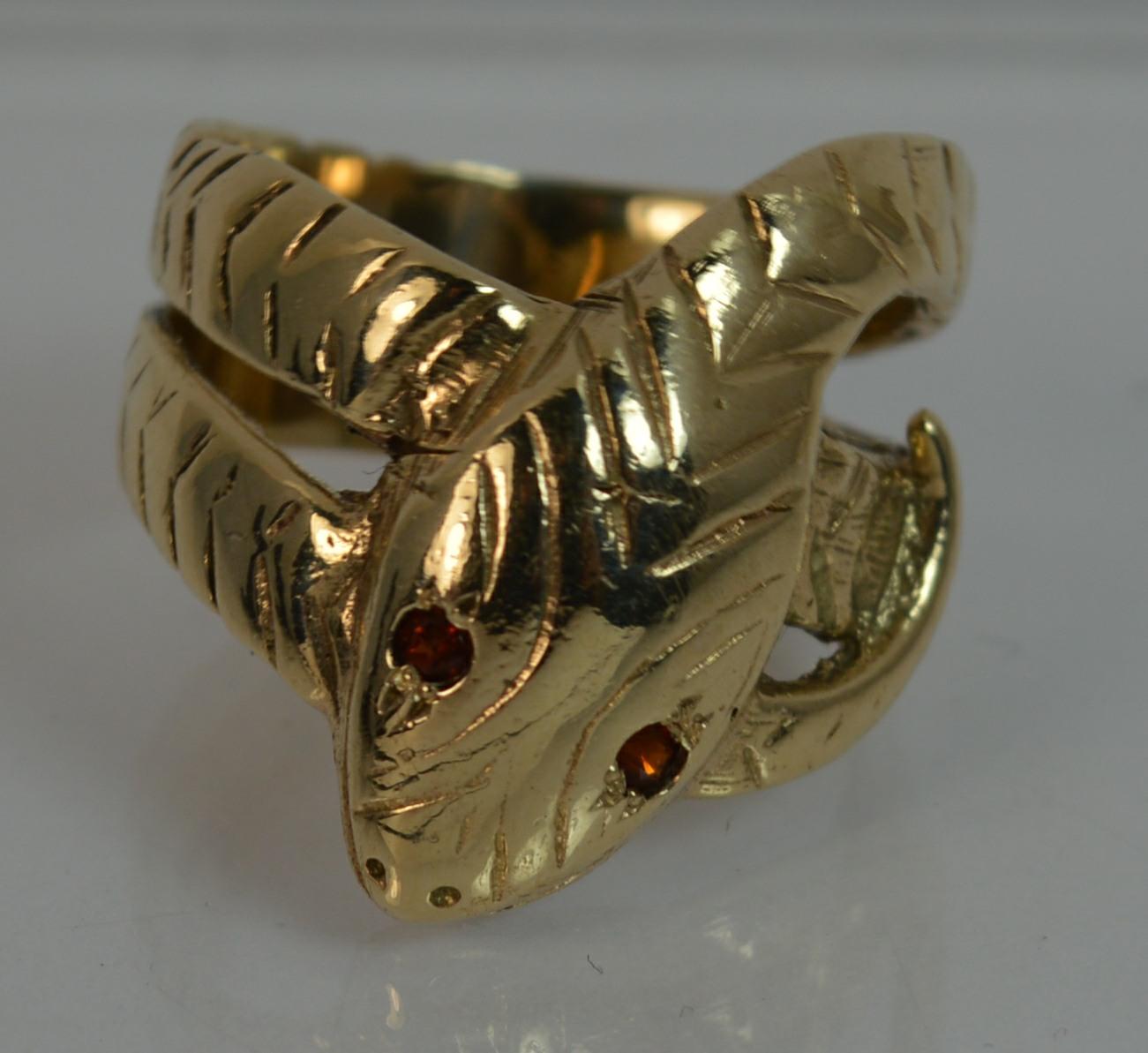 Large Snake Serpent 9 Carat Gold and Garnet Ring 3