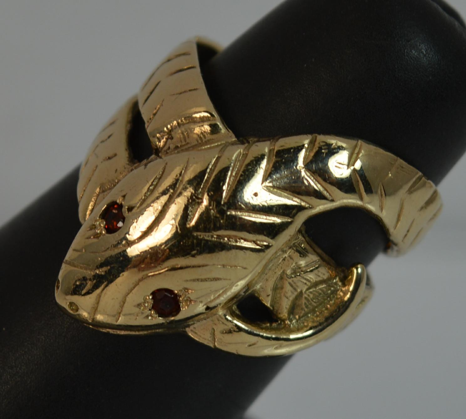 Large Snake Serpent 9 Carat Gold and Garnet Ring 4