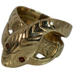 Vintage Large Snake Serpent 9 Carat Gold and Garnet Ring