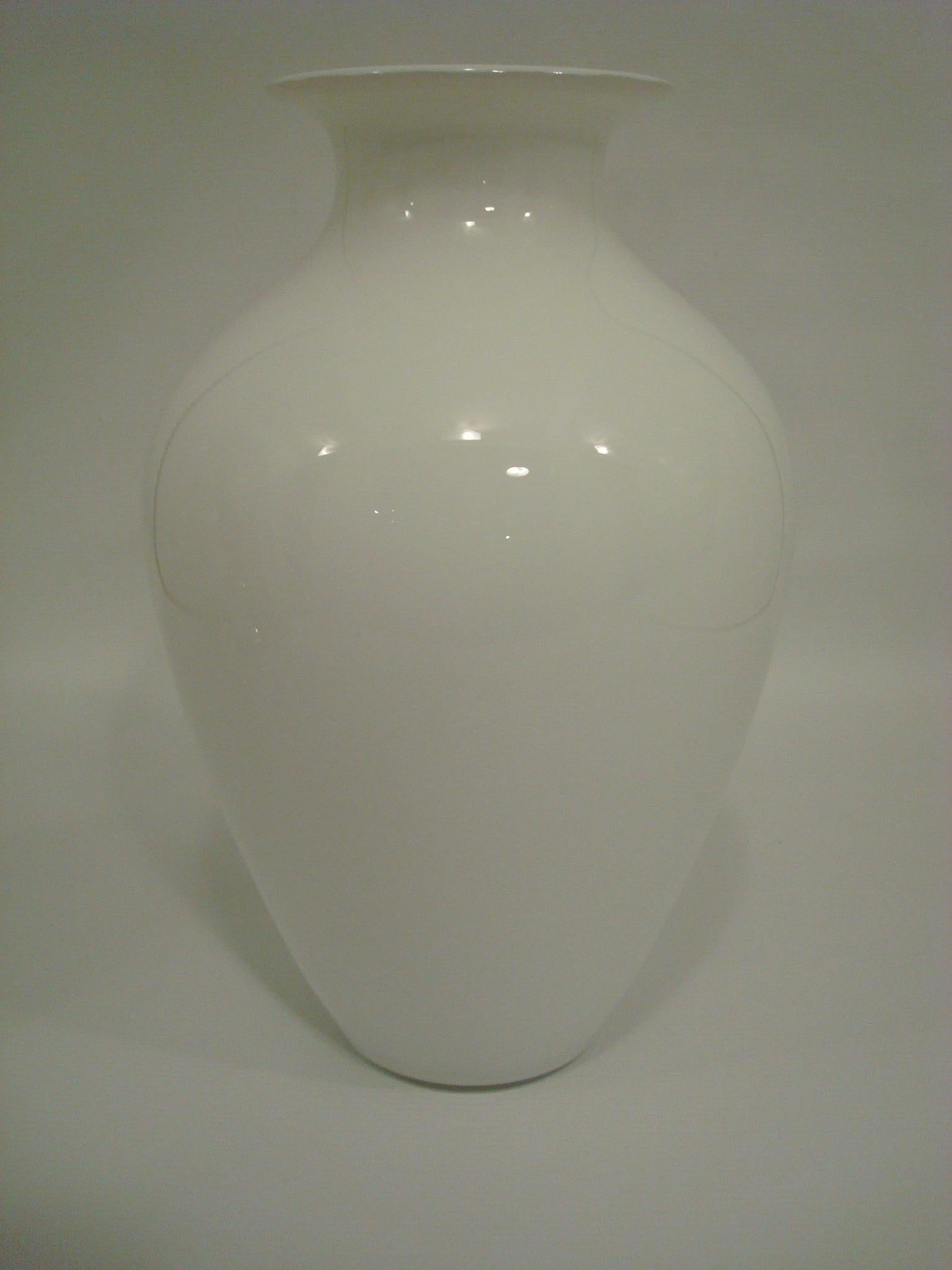 Murano Glass Large Snow White Murano Flower Vase by Barovier e Toso. Italy, 1970s For Sale
