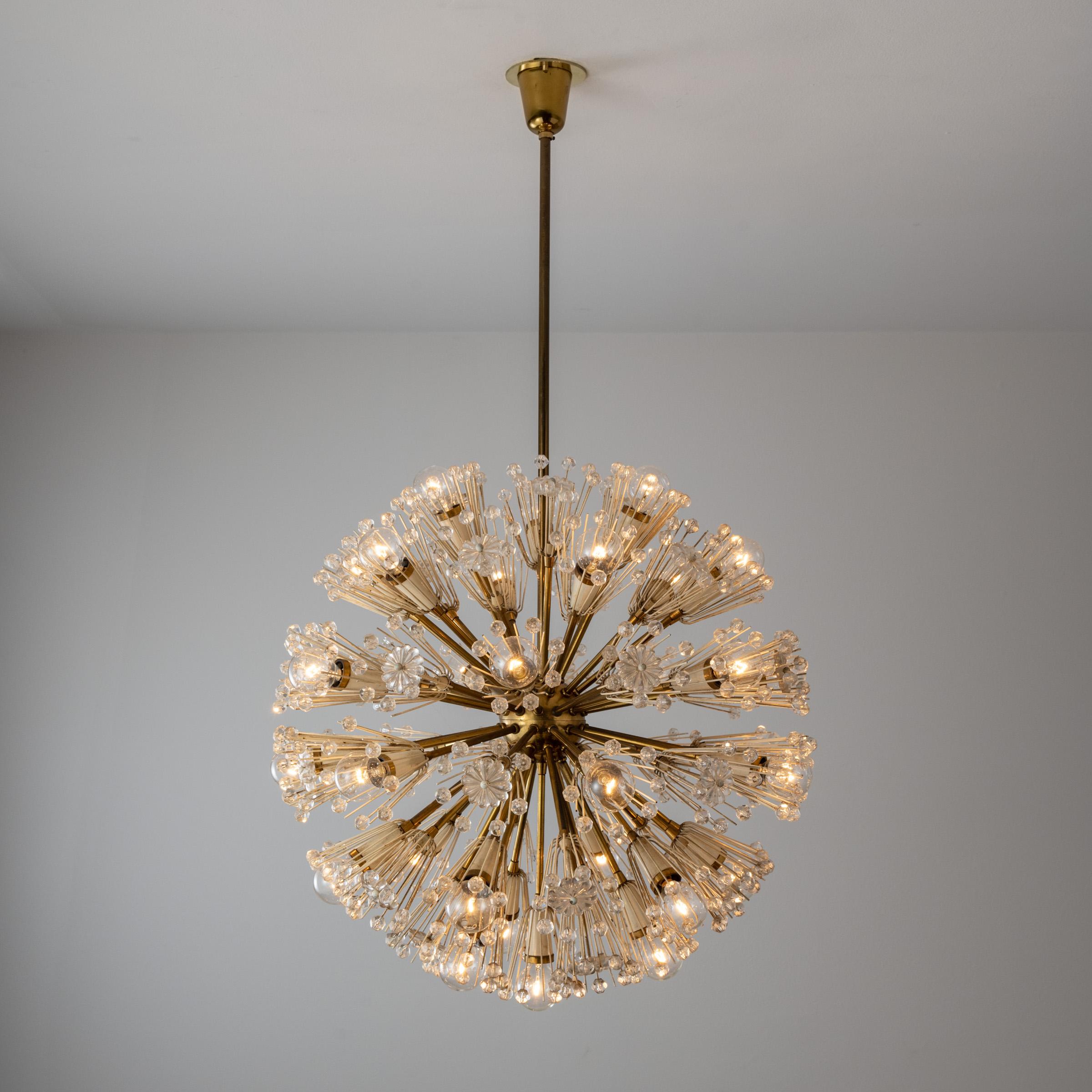 Large Snowball Pendant by Emil Stejnar for Rupert Nikoll. Designed and manufactured in Austria, circa 1960's. Brass, glass. Rewired for U.S. standards. Original canopy, custom backplate. We recommend 14 E14 25w maximum bulbs. Bulbs not included.