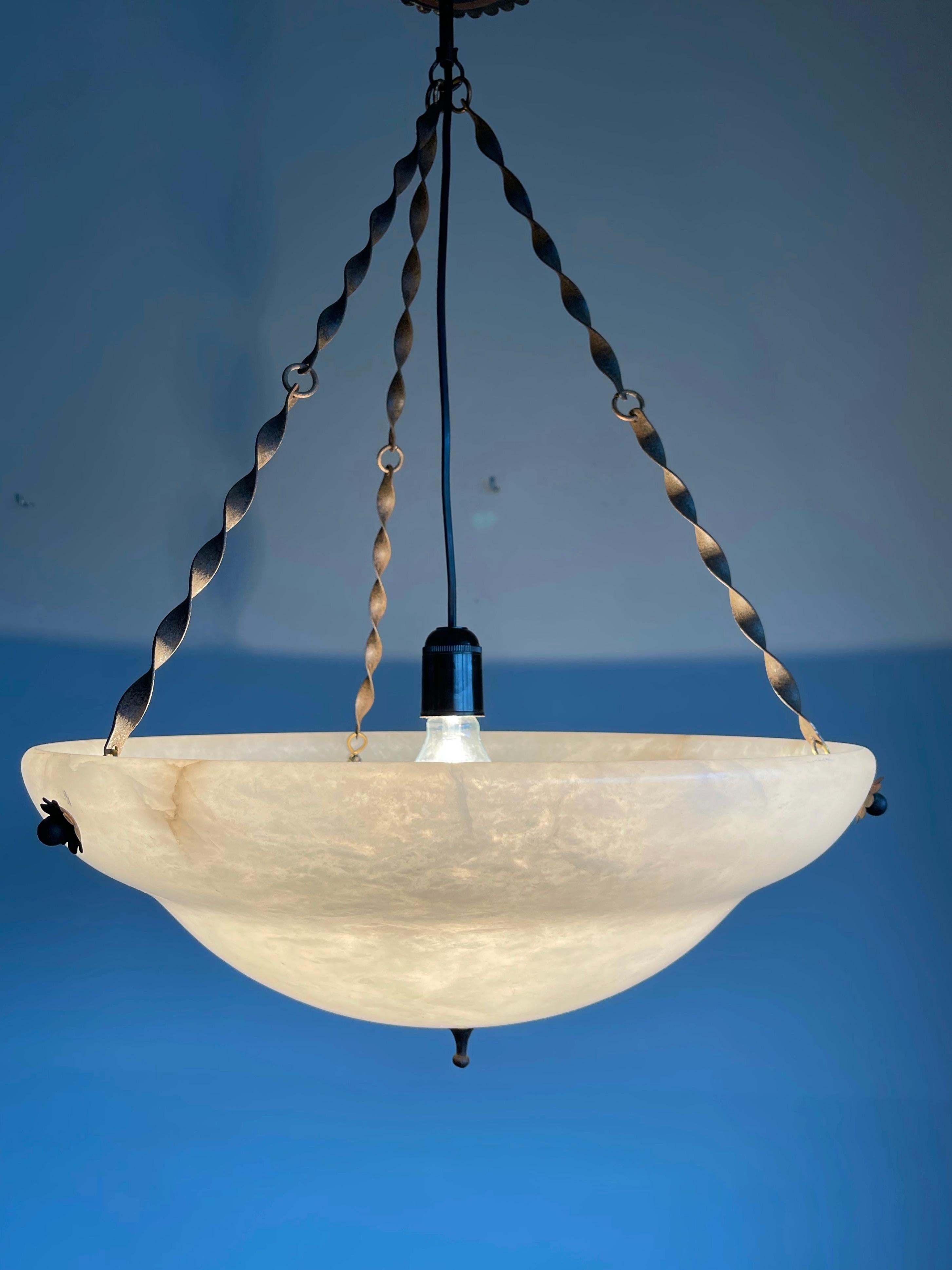 Large Snowy White Alabaster Pendant Light/ Chandelier with Special Twisted Chain 3