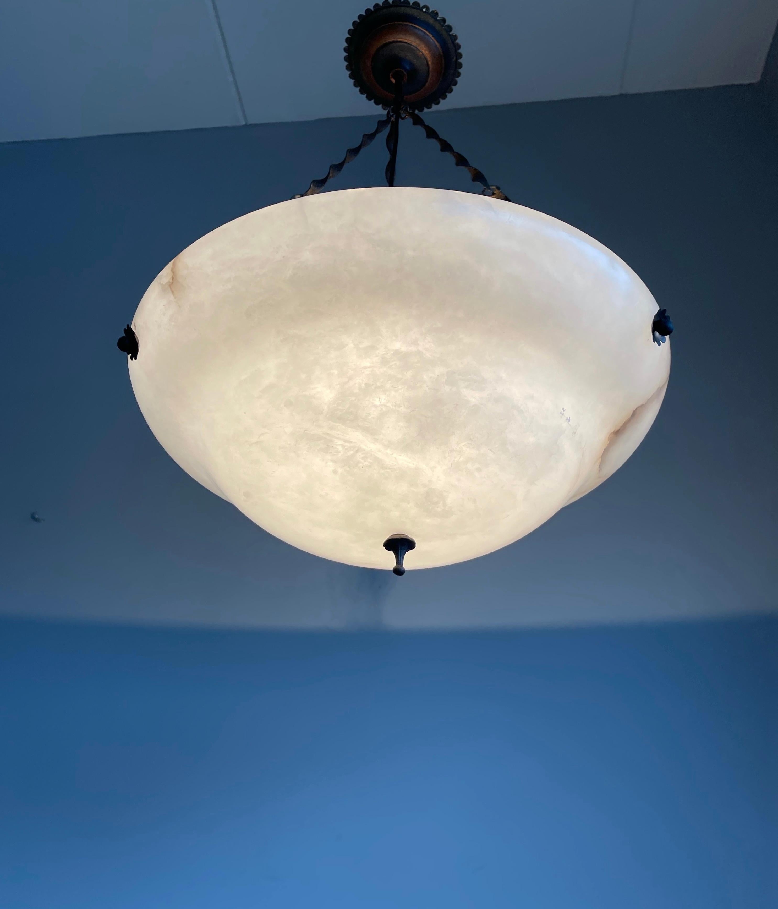 Large Snowy White Alabaster Pendant Light/ Chandelier with Special Twisted Chain 5