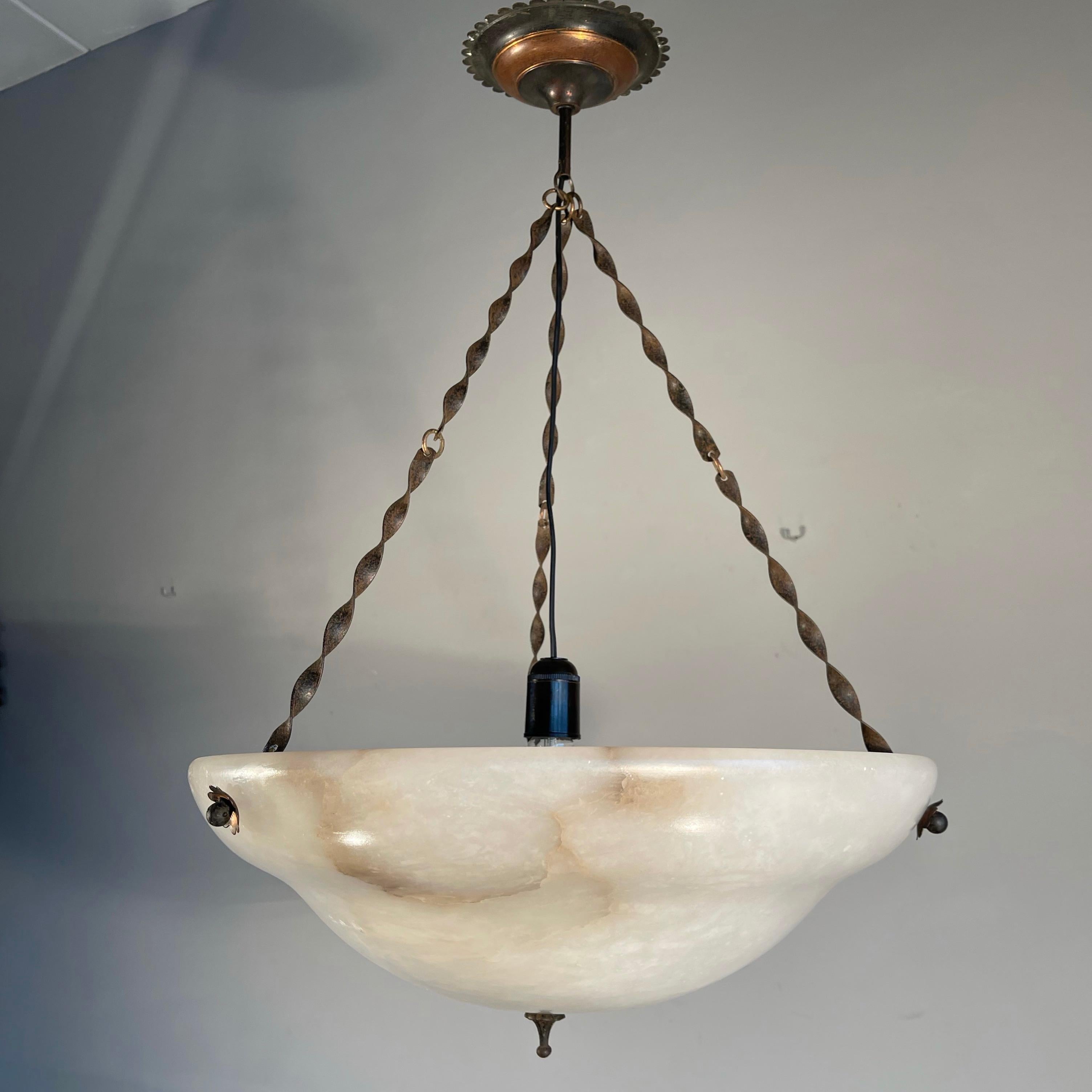 Large Snowy White Alabaster Pendant Light/ Chandelier with Special Twisted Chain 8