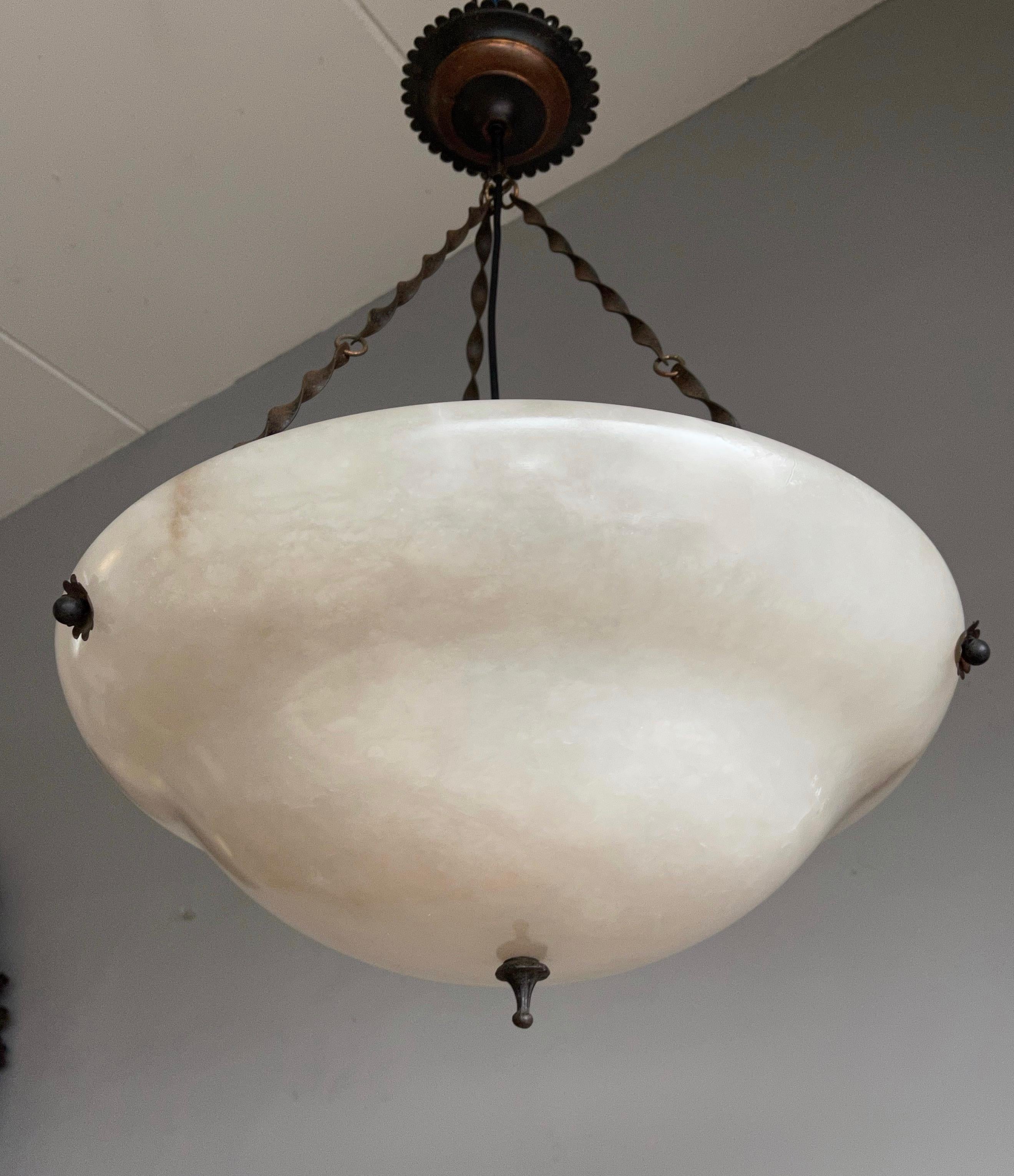 Large Snowy White Alabaster Pendant Light/ Chandelier with Special Twisted Chain 9