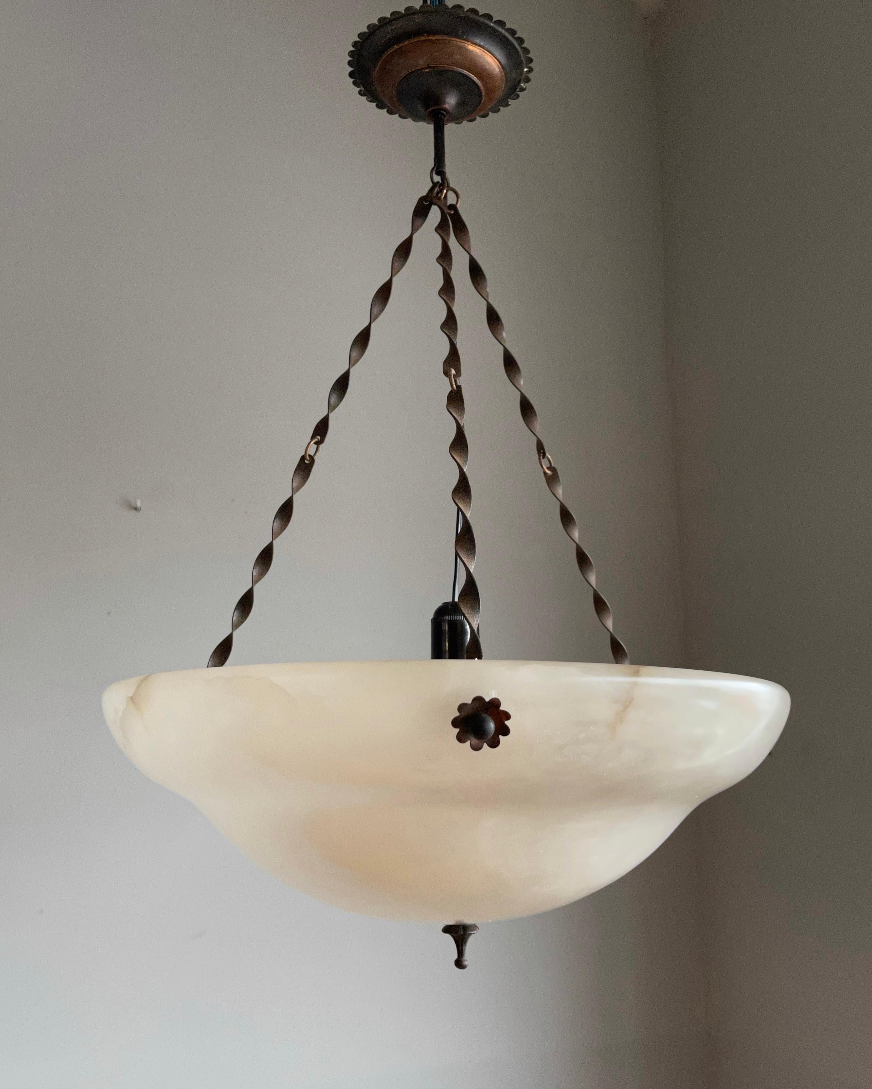 Large Snowy White Alabaster Pendant Light/ Chandelier with Special Twisted Chain 10