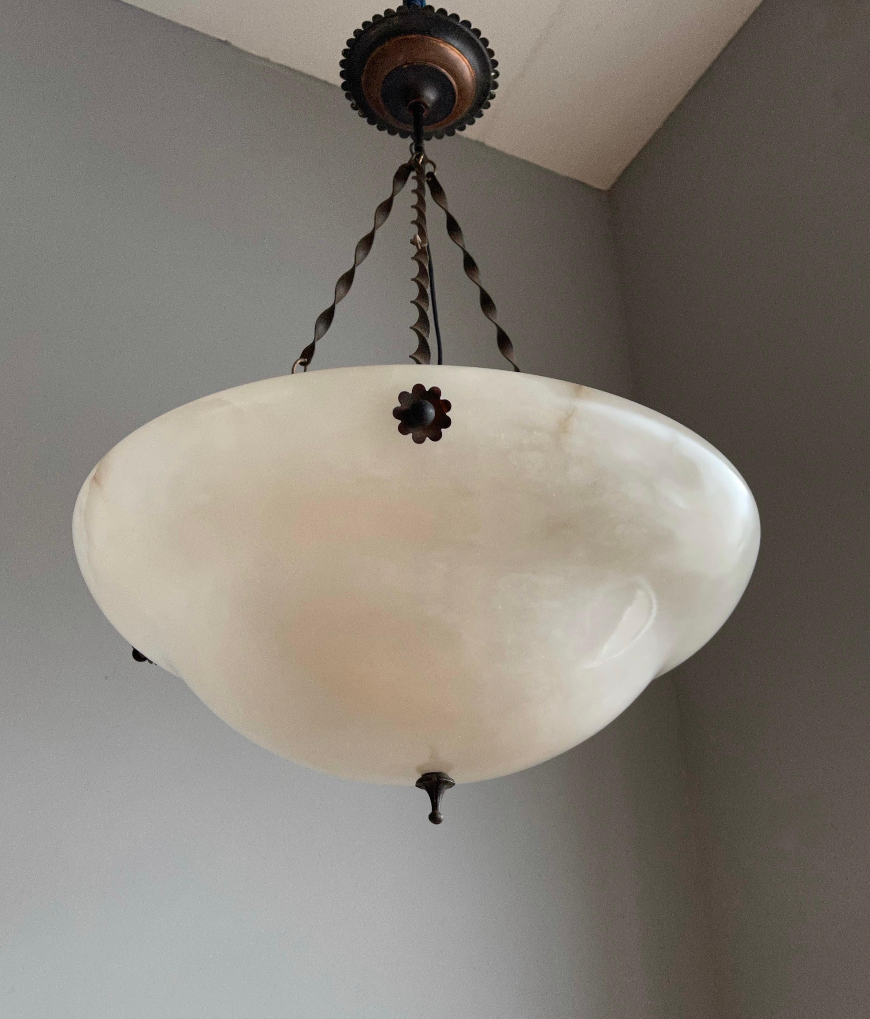 Large Snowy White Alabaster Pendant Light/ Chandelier with Special Twisted Chain 11