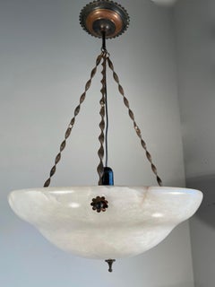 Large Snowy White Alabaster Pendant Light/ Chandelier with Special Twisted Chain