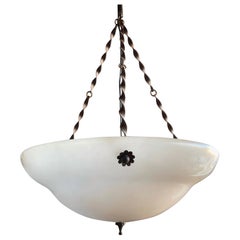 Large Snowy White Alabaster Pendant Light/ Chandelier with Special Twisted Chain