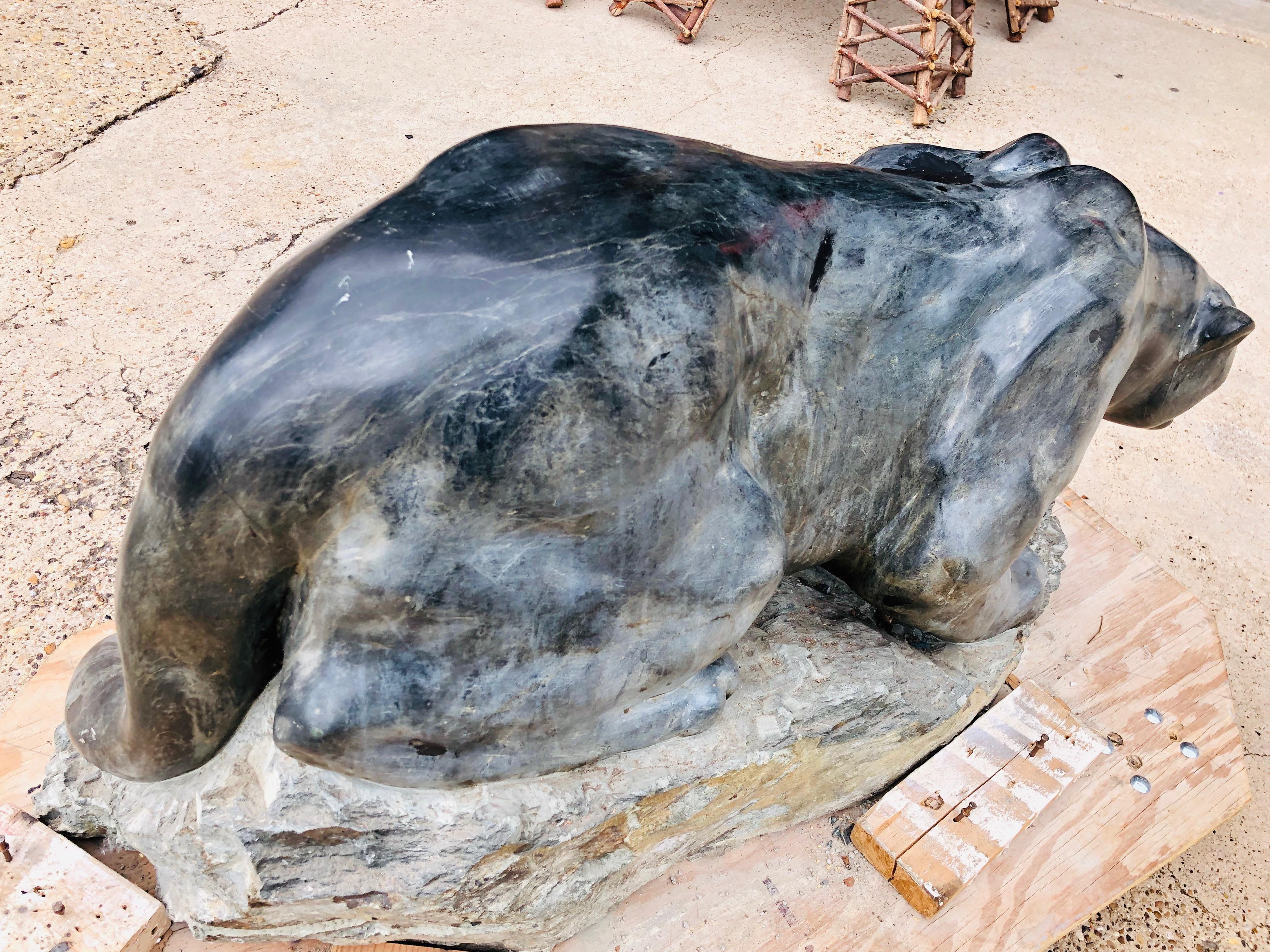 Carved Large Soapstone Cougar Statue