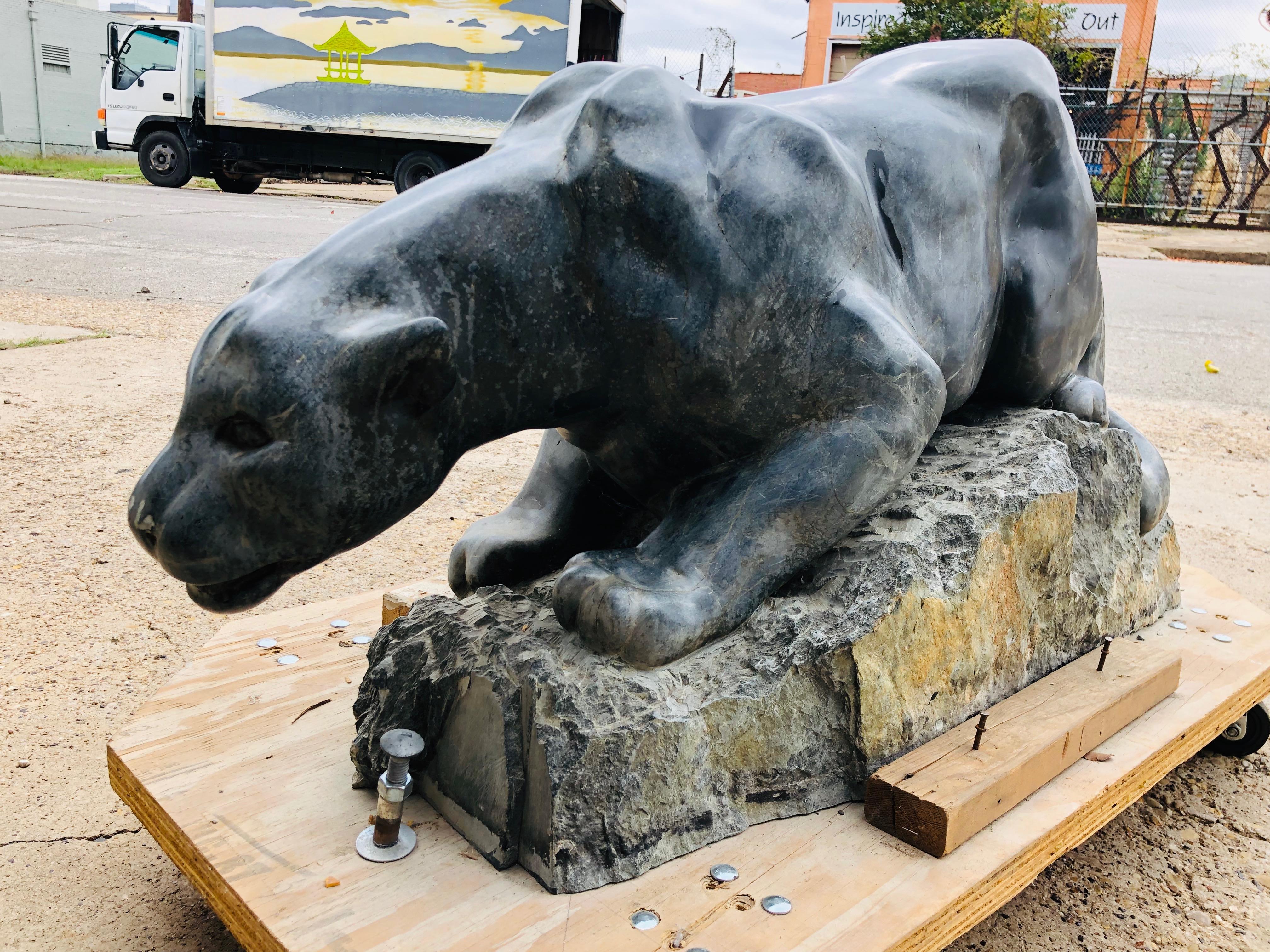 Large Soapstone Cougar Statue In Good Condition In Dallas, TX