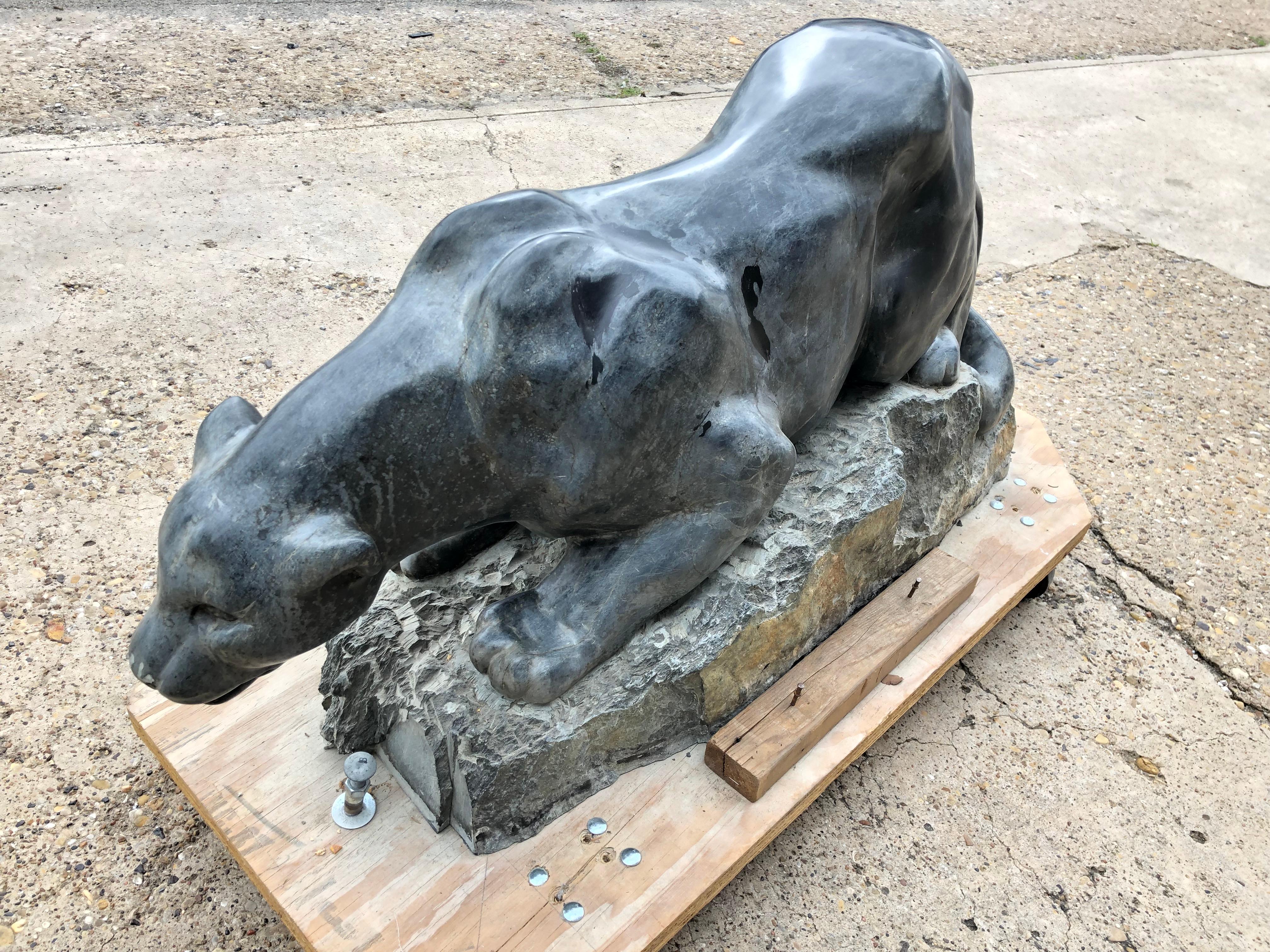 20th Century Large Soapstone Cougar Statue