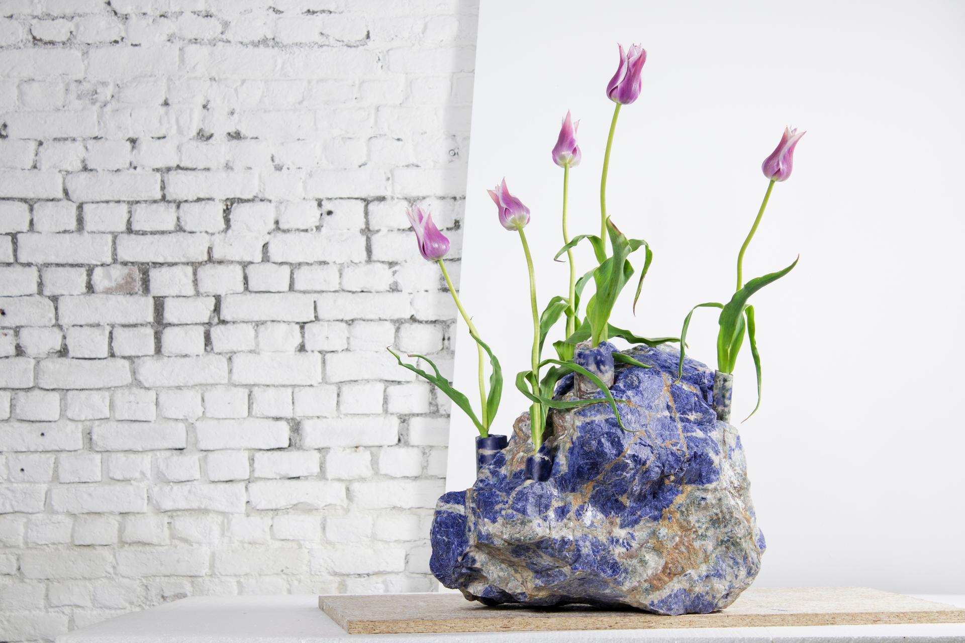 Belgian Large Sodalite Tulip Vase by Studio DO For Sale