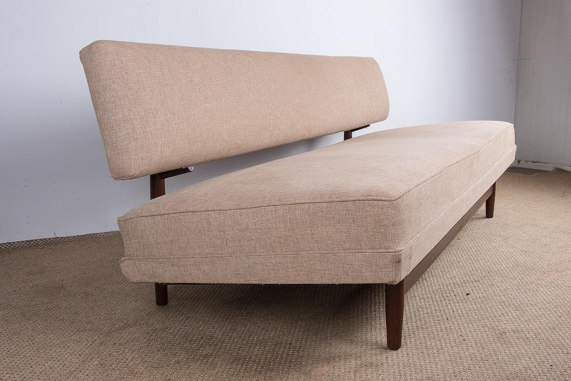 Grand canapé, banquette scandinave en teck et tissu neuf, 1960. en vente 3