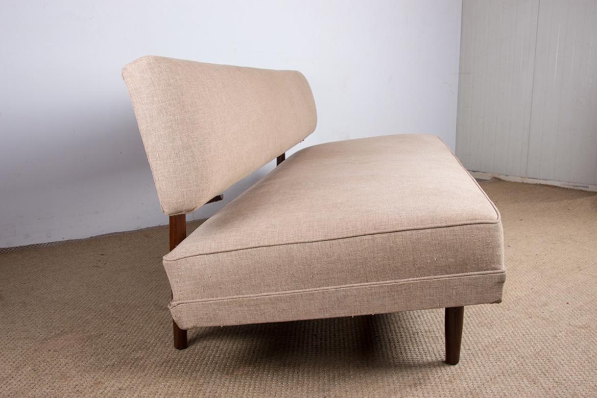Grand canapé, banquette scandinave en teck et tissu neuf, 1960. en vente 5