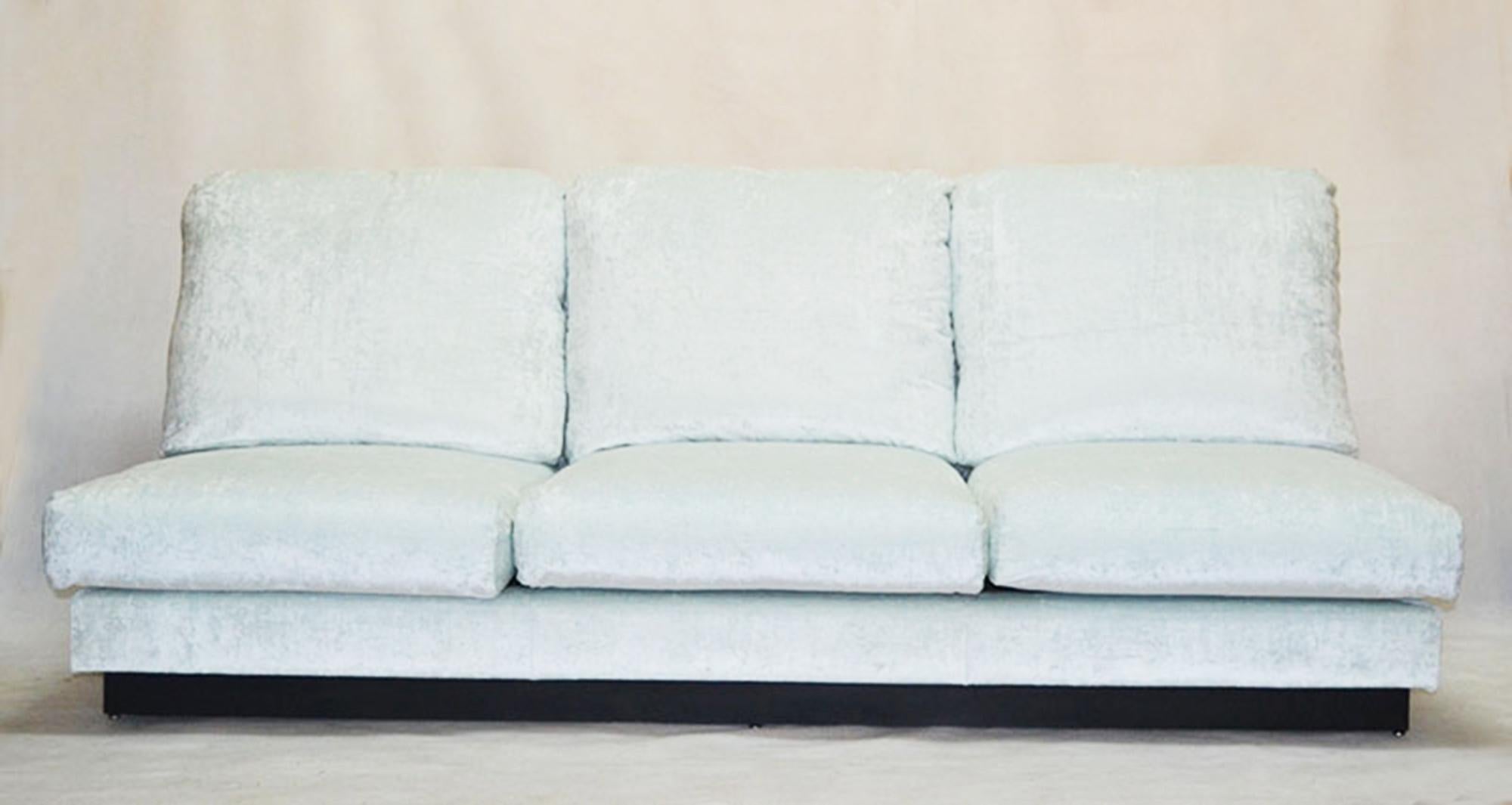 Mid-Century Modern Large Sofa Designed by Willy Rizzo, Reupholstered in Velvet, 1970s, France For Sale