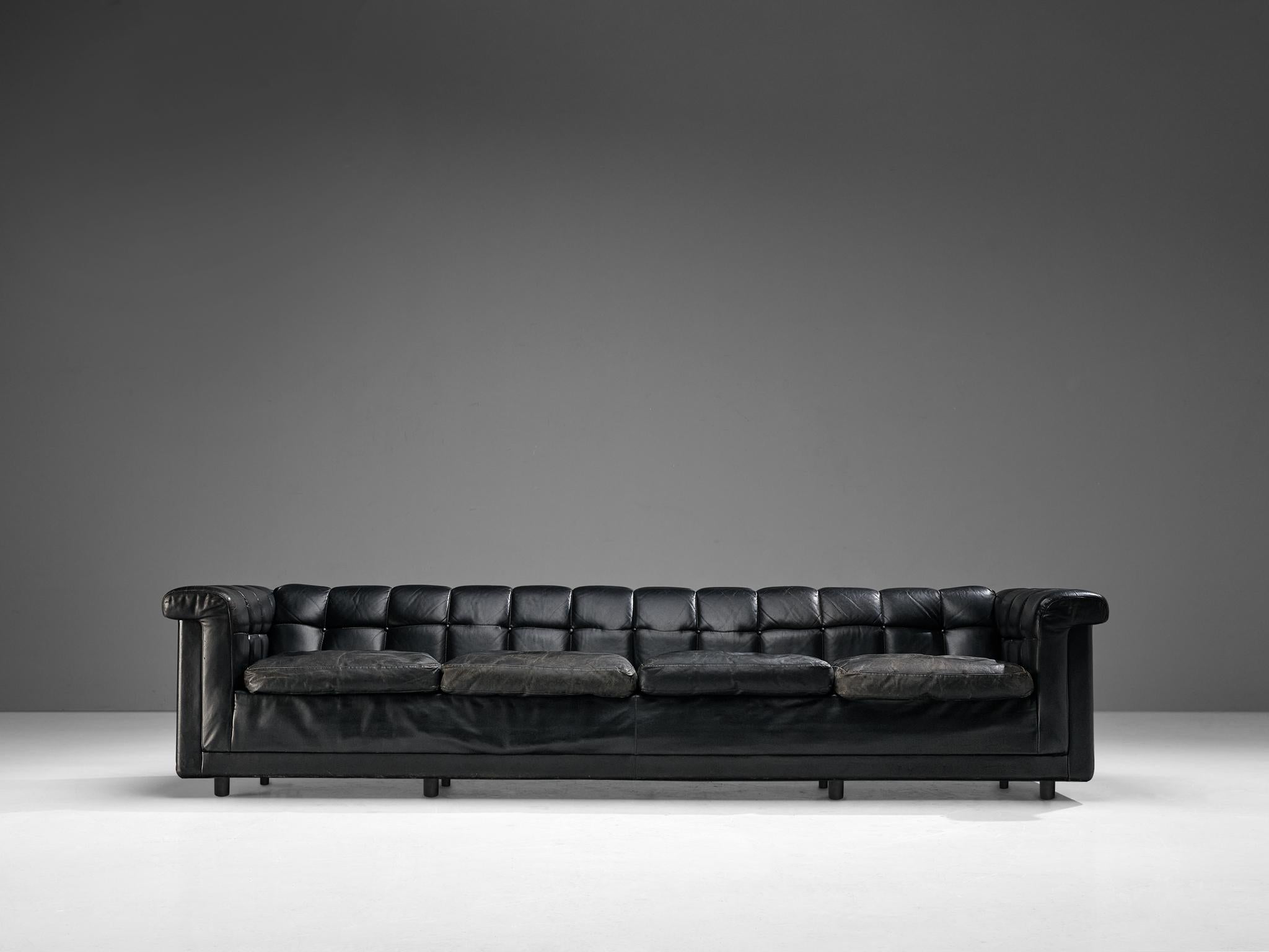 European Large Sofa in Black Leather  For Sale