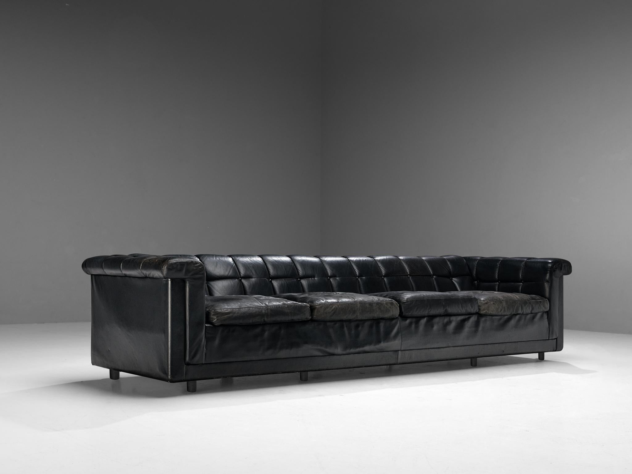 Late 20th Century Large Sofa in Black Leather  For Sale
