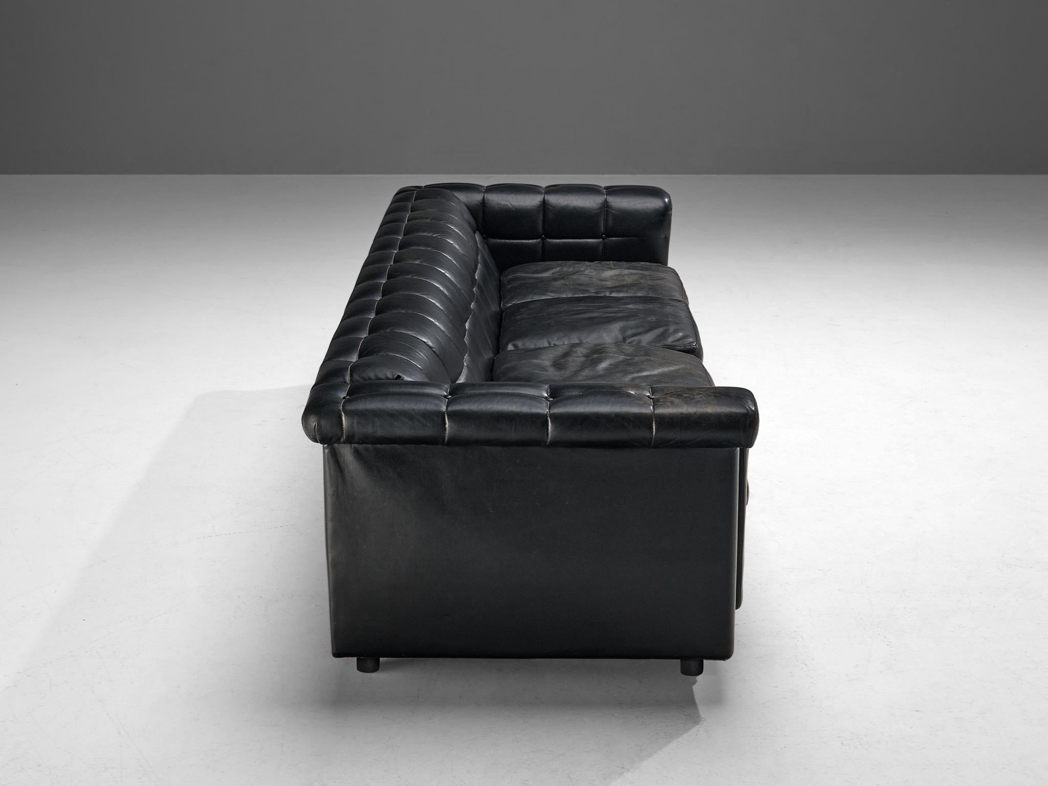 Large Sofa in Black Leather  For Sale 2