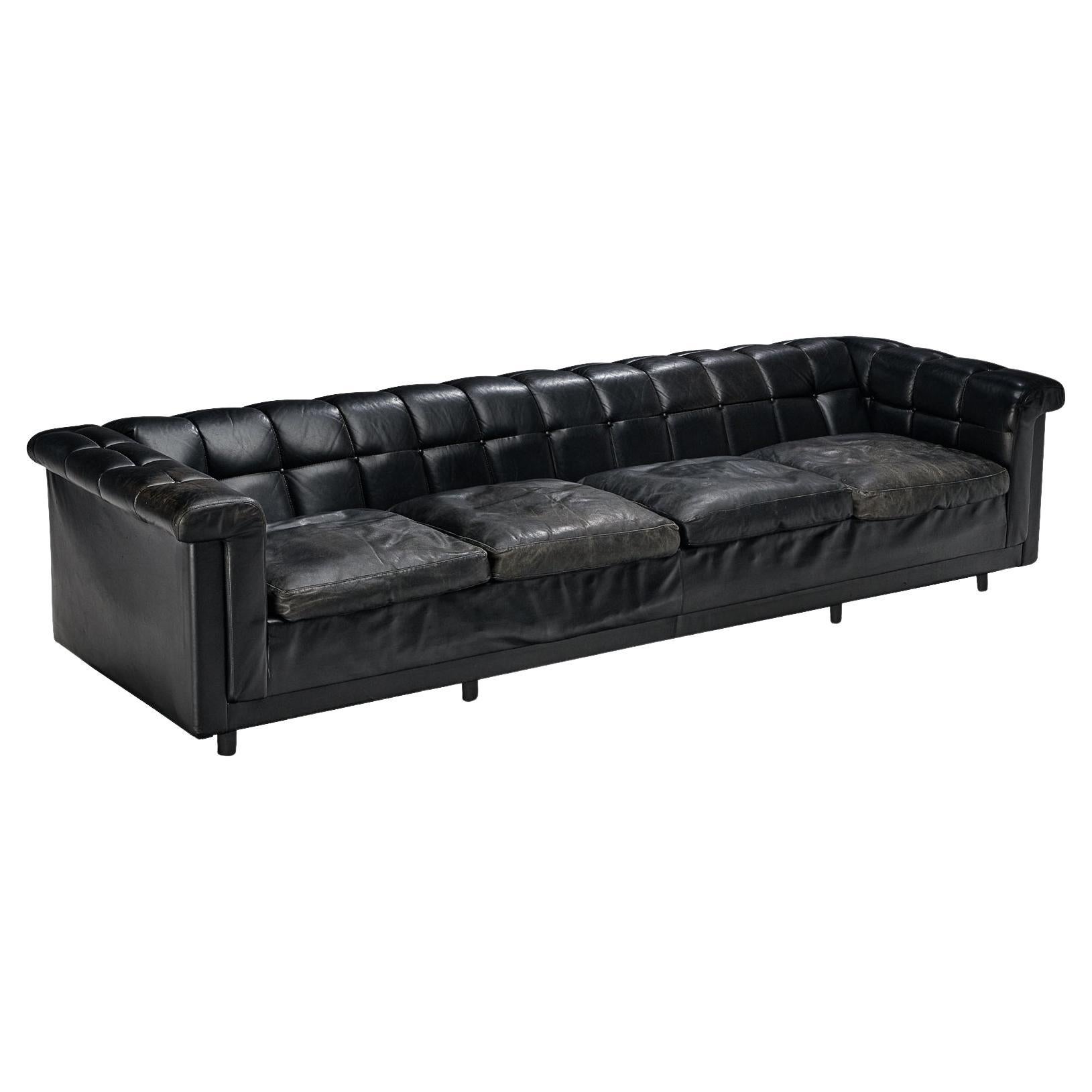 Grand canapé en cuir noir  en vente