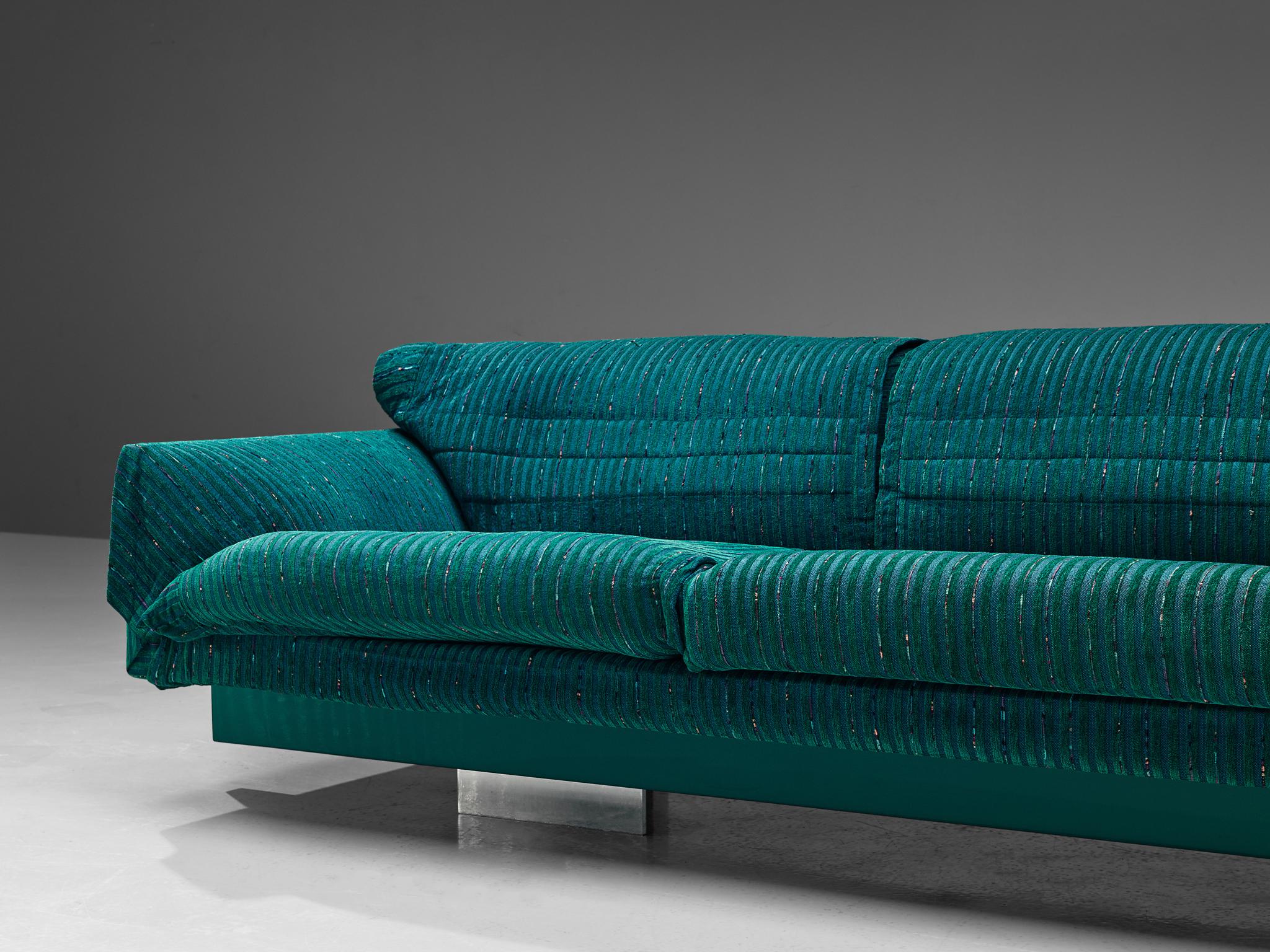 Mid-Century Modern Large Sofa in Green-Blue Fabric by Saporiti