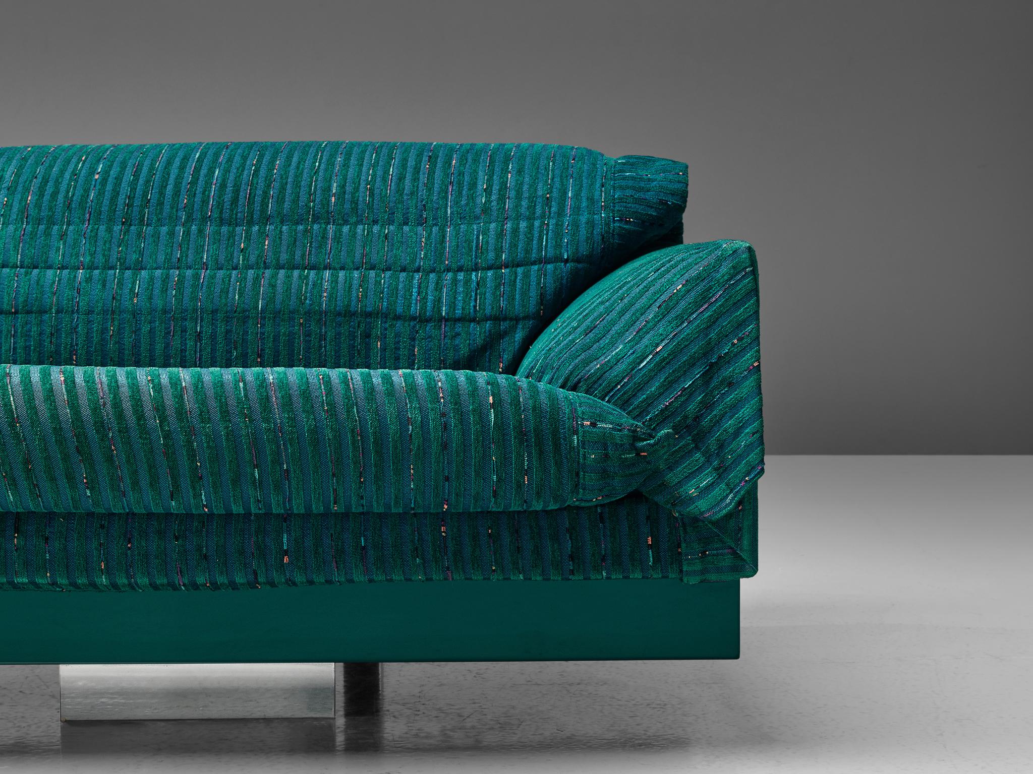 Mid-20th Century Large Sofa in Green-Blue Fabric by Saporiti