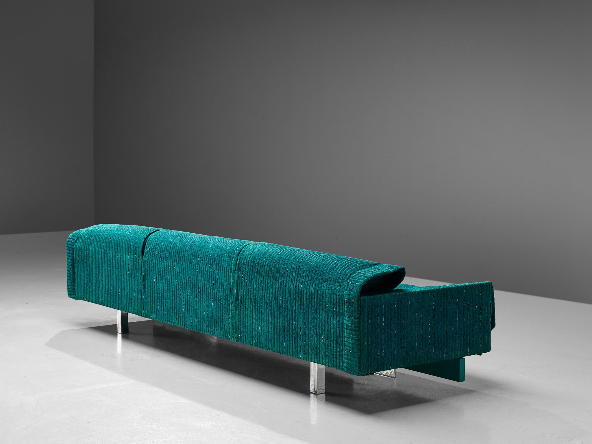 Large Sofa in Green-Blue Fabric by Saporiti 3