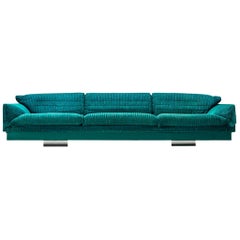 Large Sofa in Green-Blue Fabric by Saporiti