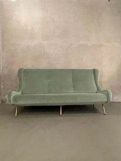 Large Sofa Marco Zanuso Arflex "Senior" Velvet by Pierre Frey Brass 1951 Italy