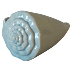 Large Soft Aqua Ceramic Seashell Decorative Sculpture