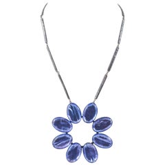 Large soft lilac enamel stylised flower pendant, Jacques Gautier, France, 1960s