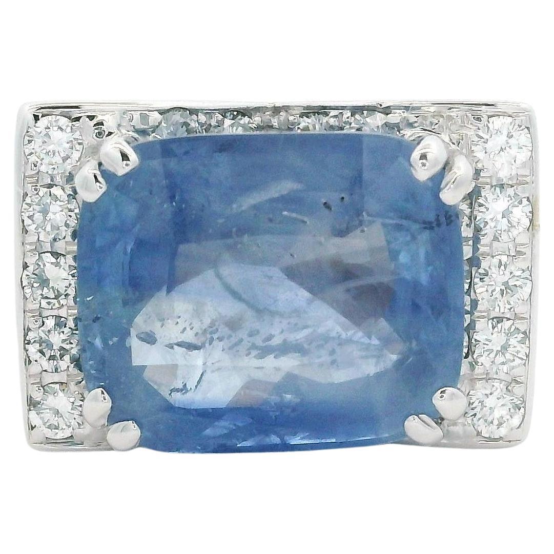 Large Solid 18k White Gold GIA 8.63ctw No Heat Sapphire & Diamond Wide Band Ring