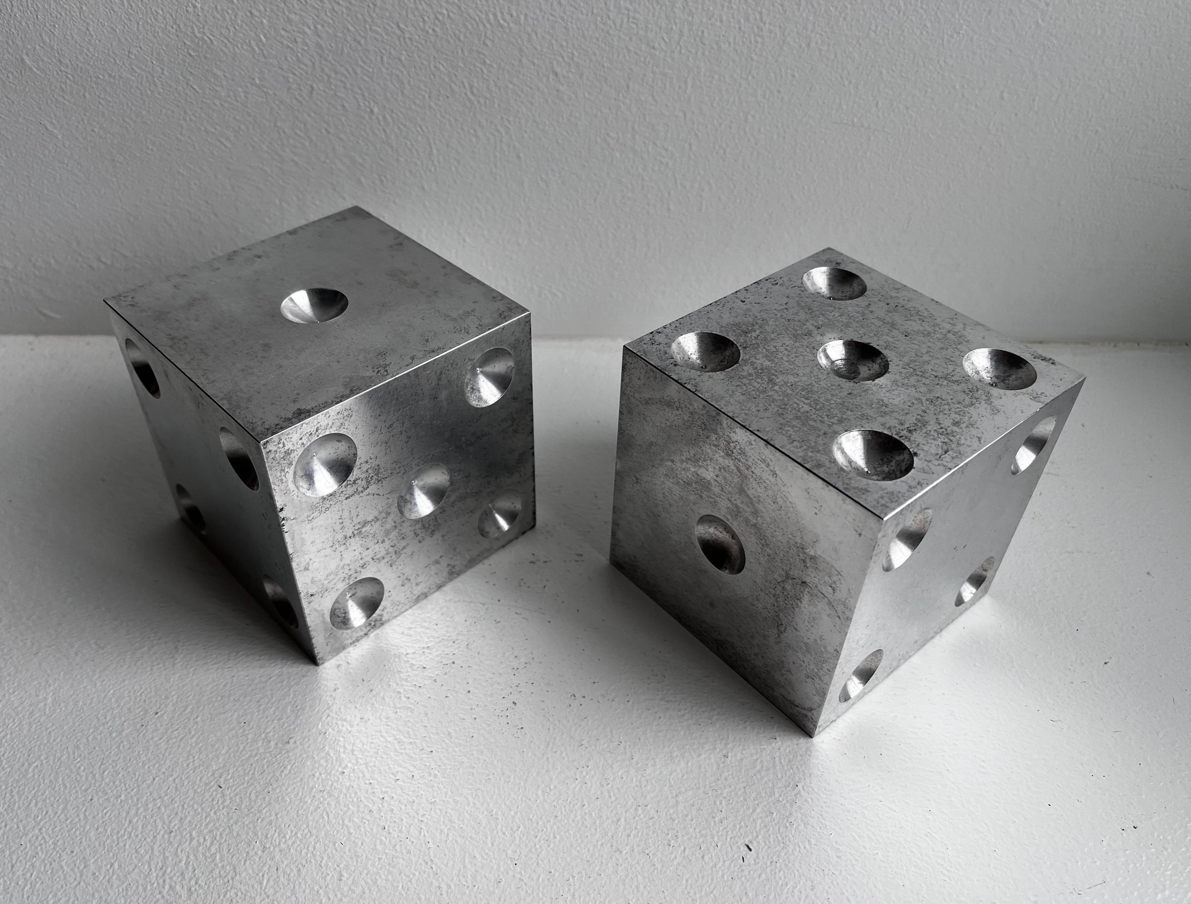 Industrial Large Solid Aluminum Dice, Bookends, Sculpture  For Sale