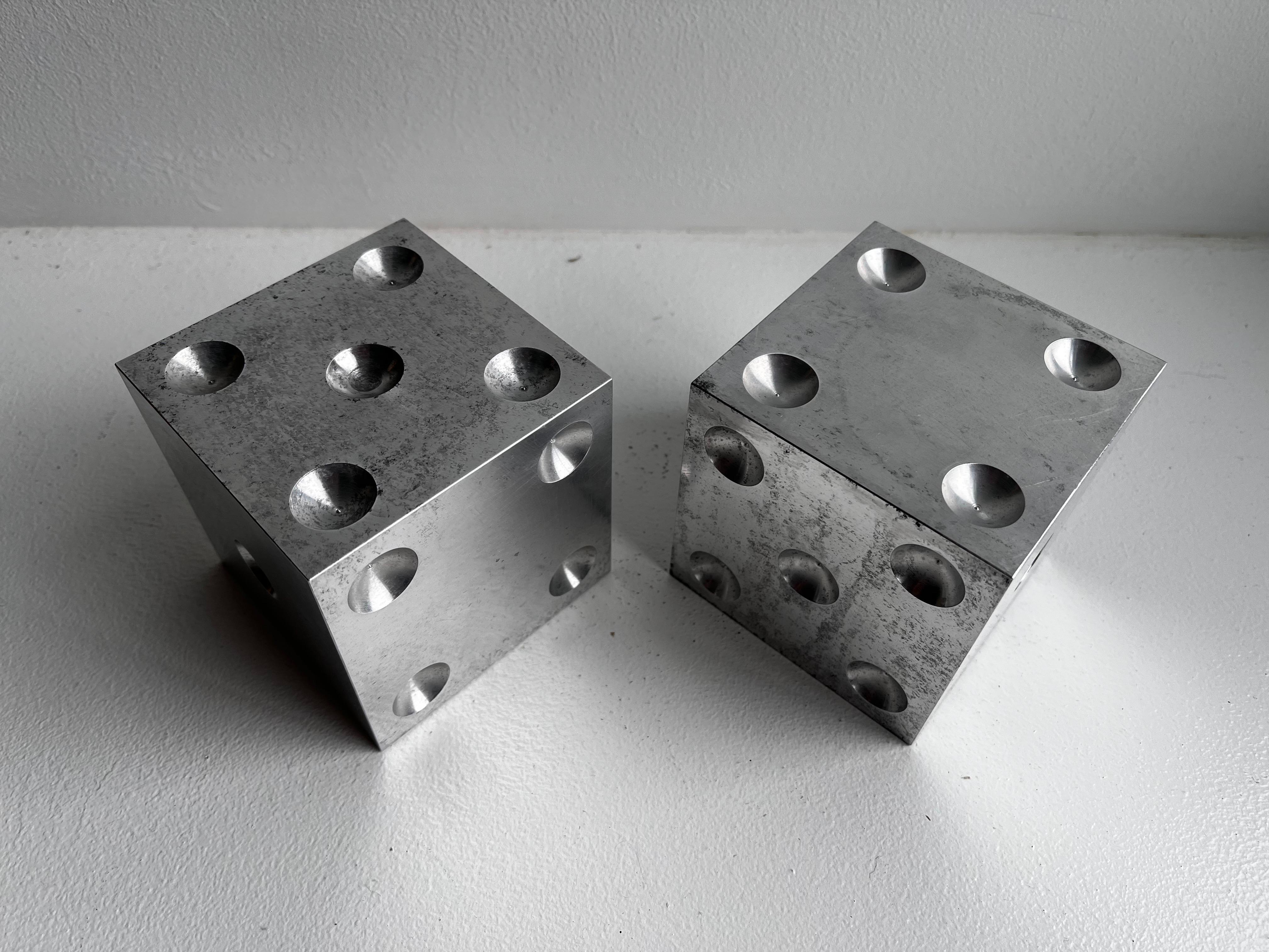 American Large Solid Aluminum Dice, Bookends, Sculpture  For Sale