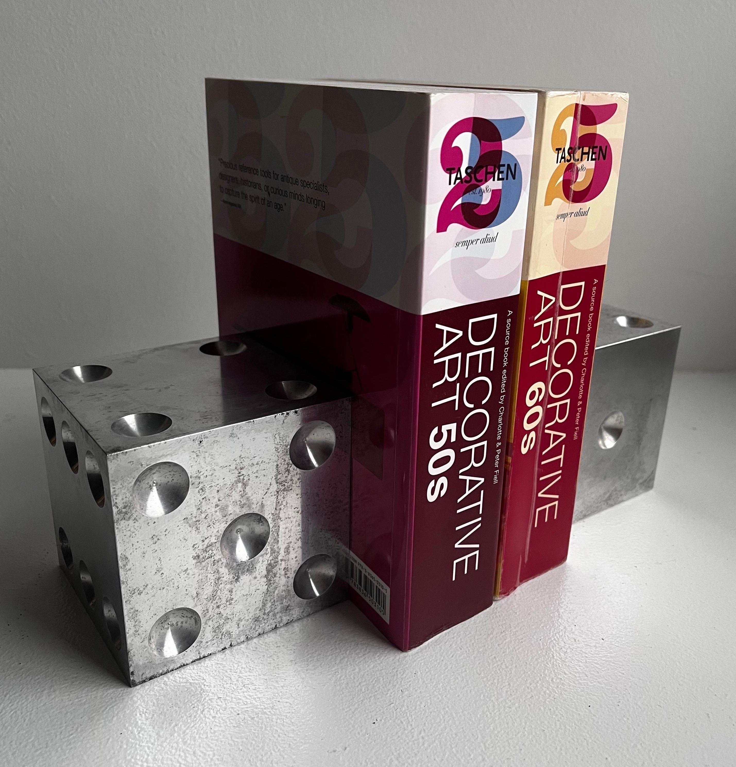 Large Solid Aluminum Dice, Bookends, Sculpture  In Good Condition For Sale In Philadelphia, PA