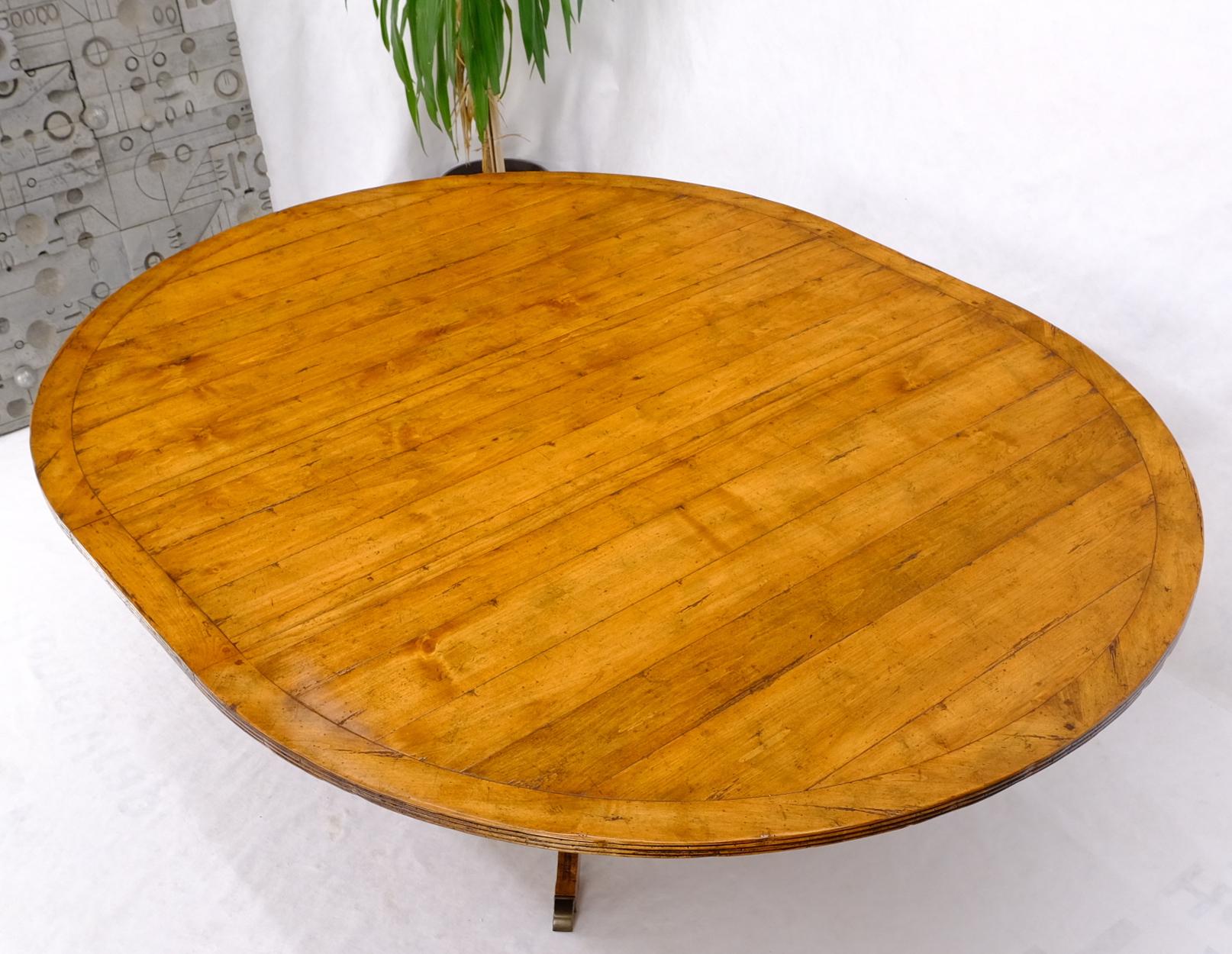 Large Solid Board Splayed Legs Round Dining Table One Leaf 2