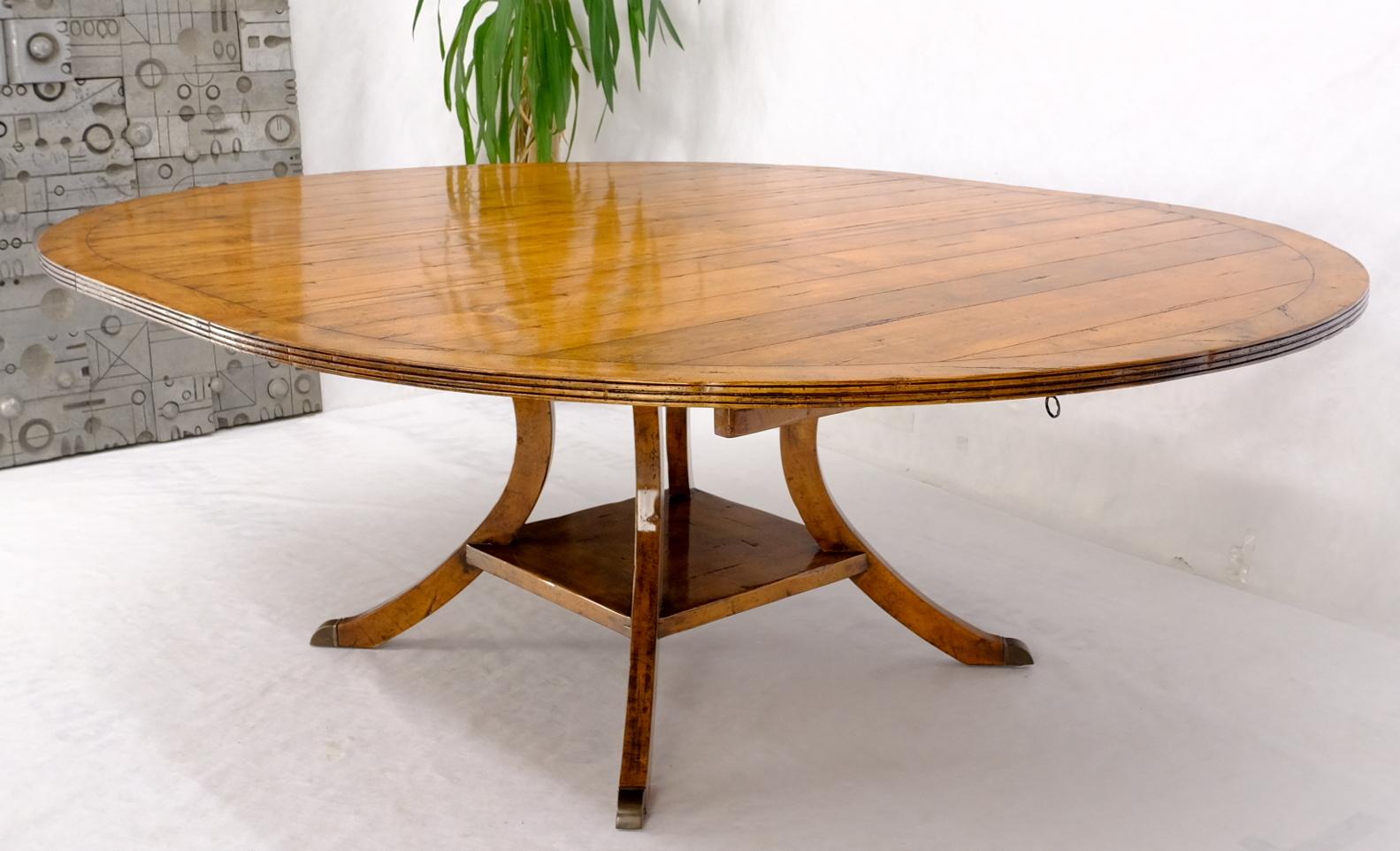 Large Solid Board Splayed Legs Round Dining Table One Leaf 3